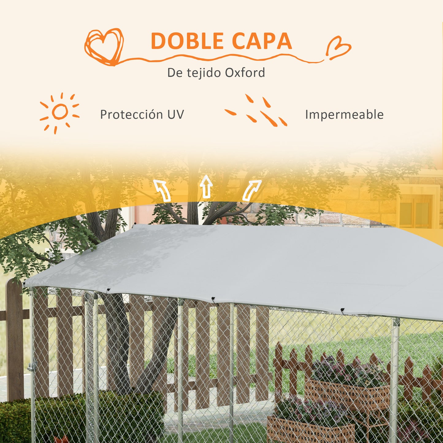 PawHut Perrera Jaula de Exterior para Perros Parque para Perros con 1 Puerta Marco de Acero Toldo Impermeable y Anti-UV 600x230x230 cm Plata