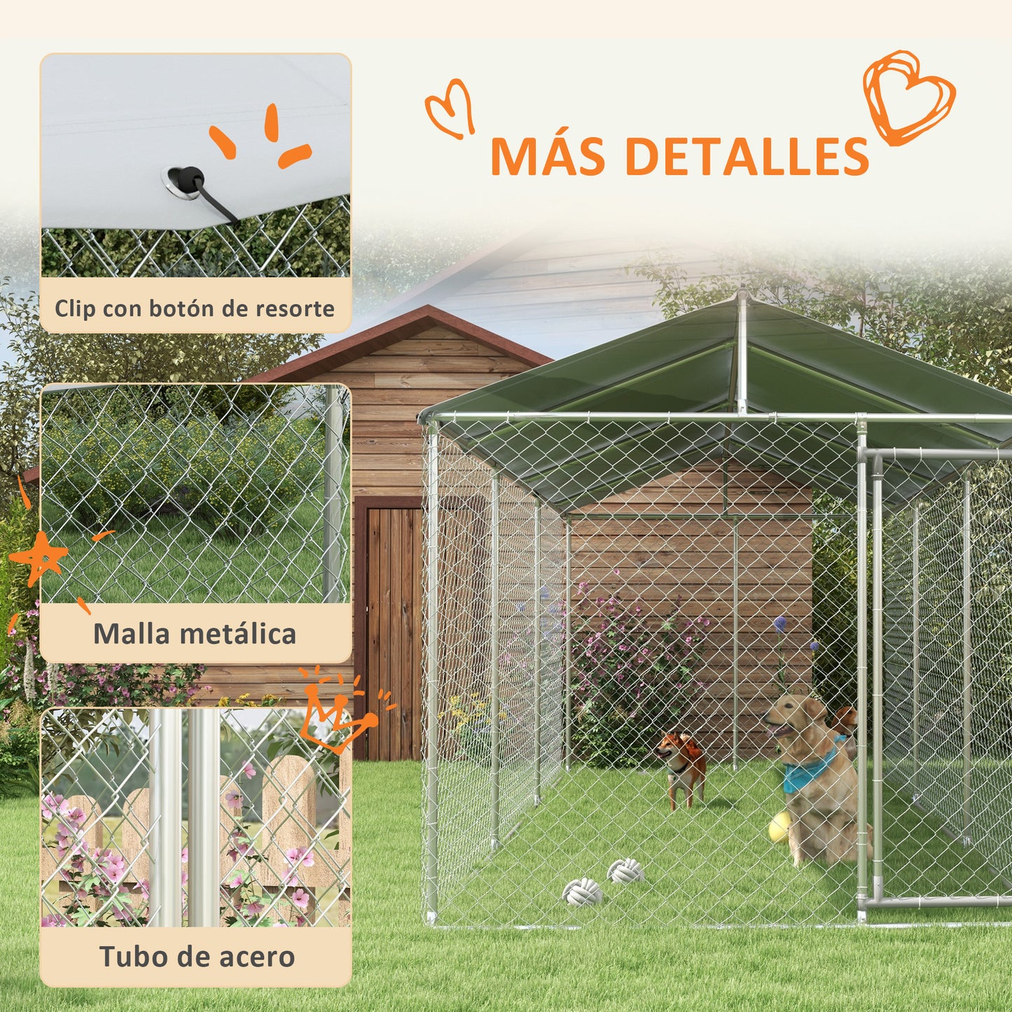 PawHut Perrera Jaula de Exterior para Perros Parque para Perros con 1 Puerta Marco de Acero Toldo Impermeable y Anti-UV 600x230x230 cm Plata