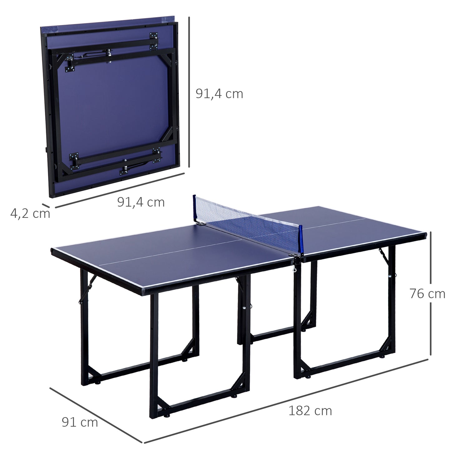 HOMCOM Mesa de Ping-Pong Plegable Mesa de Tenis de Mesa con Red y Marco de Acero para Interior y Exterior 182x91x76 cm Azul