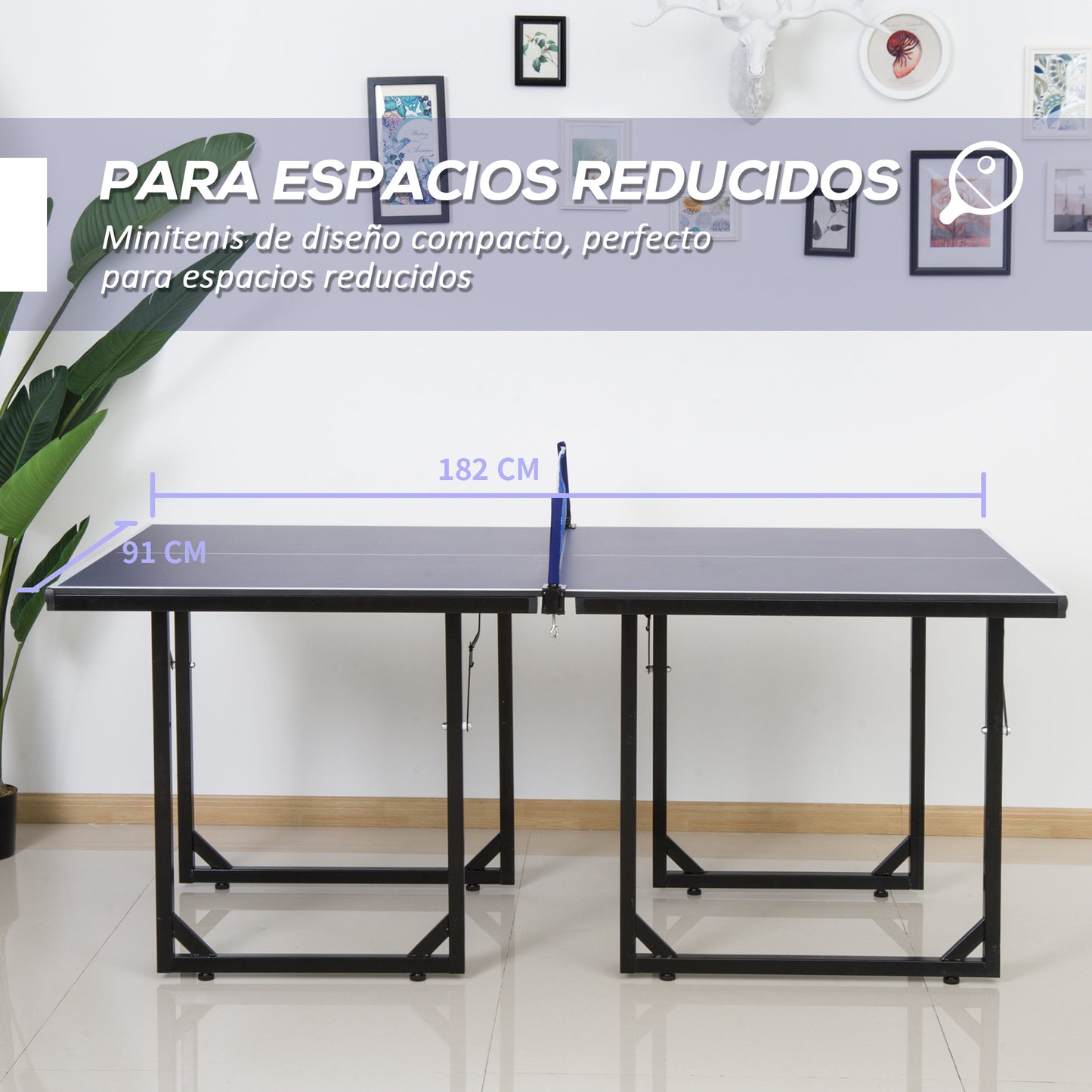 HOMCOM Mesa de Ping-Pong Plegable Mesa de Tenis de Mesa con Red y Marco de Acero para Interior y Exterior 182x91x76 cm Azul