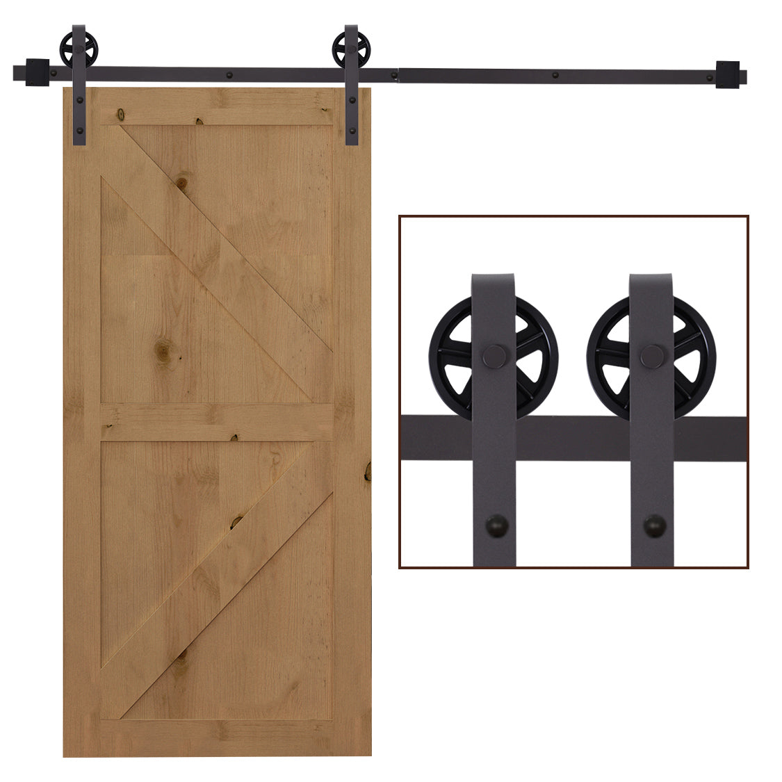 HOMCOM 6FT/183cm Herraje para Puerta Corredera Kit de Accesorios para Puerta Corrediza de Madera con Guía de Suelo Riel de Acero al Carbono Café Oscuro