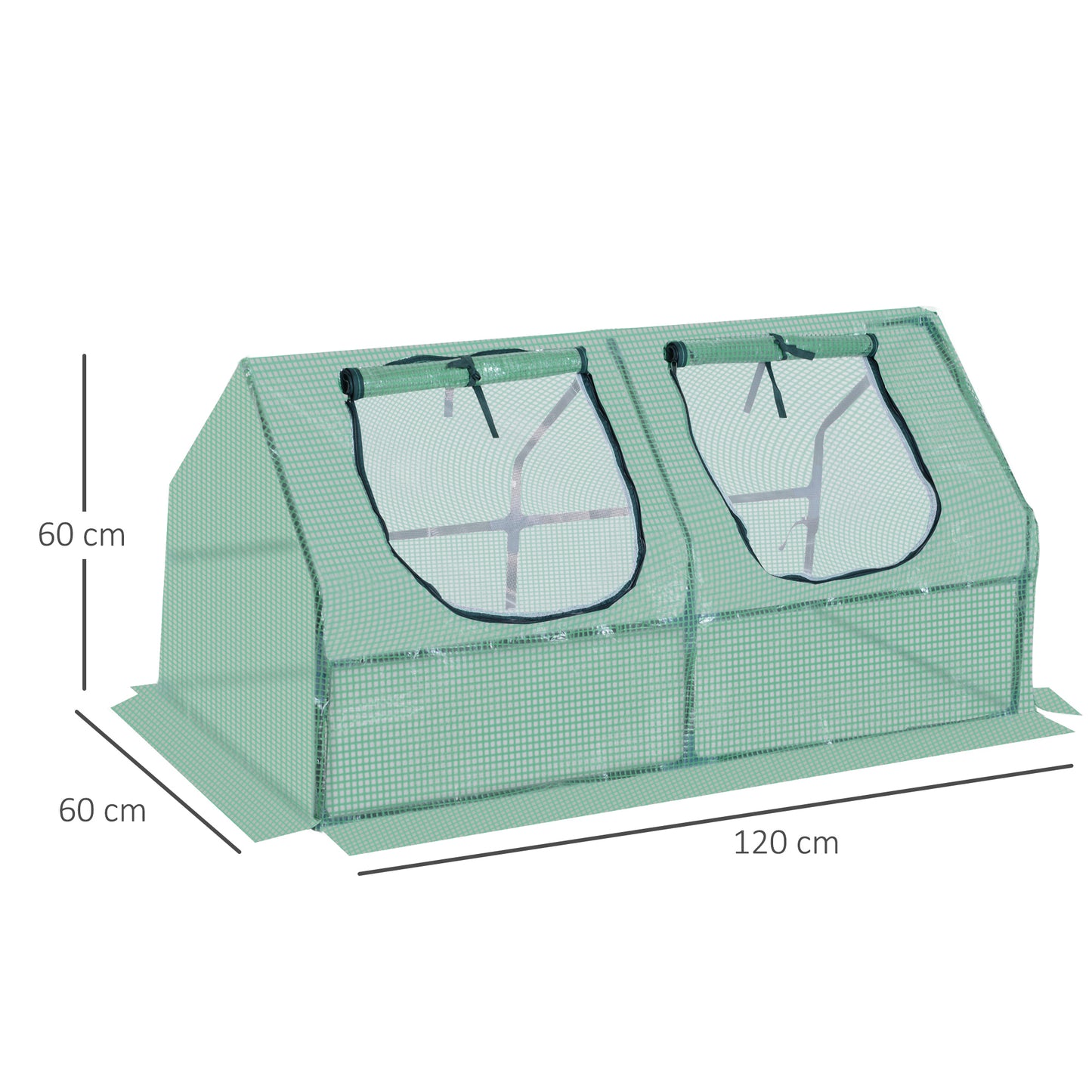 Outsunny Invernadero de Terraza 120x60x60 cm Caseta de Jardín Acero con 2 Ventanas Enrollables Vivero Casero para Cultivo de Plantas Verduras Flores Verde