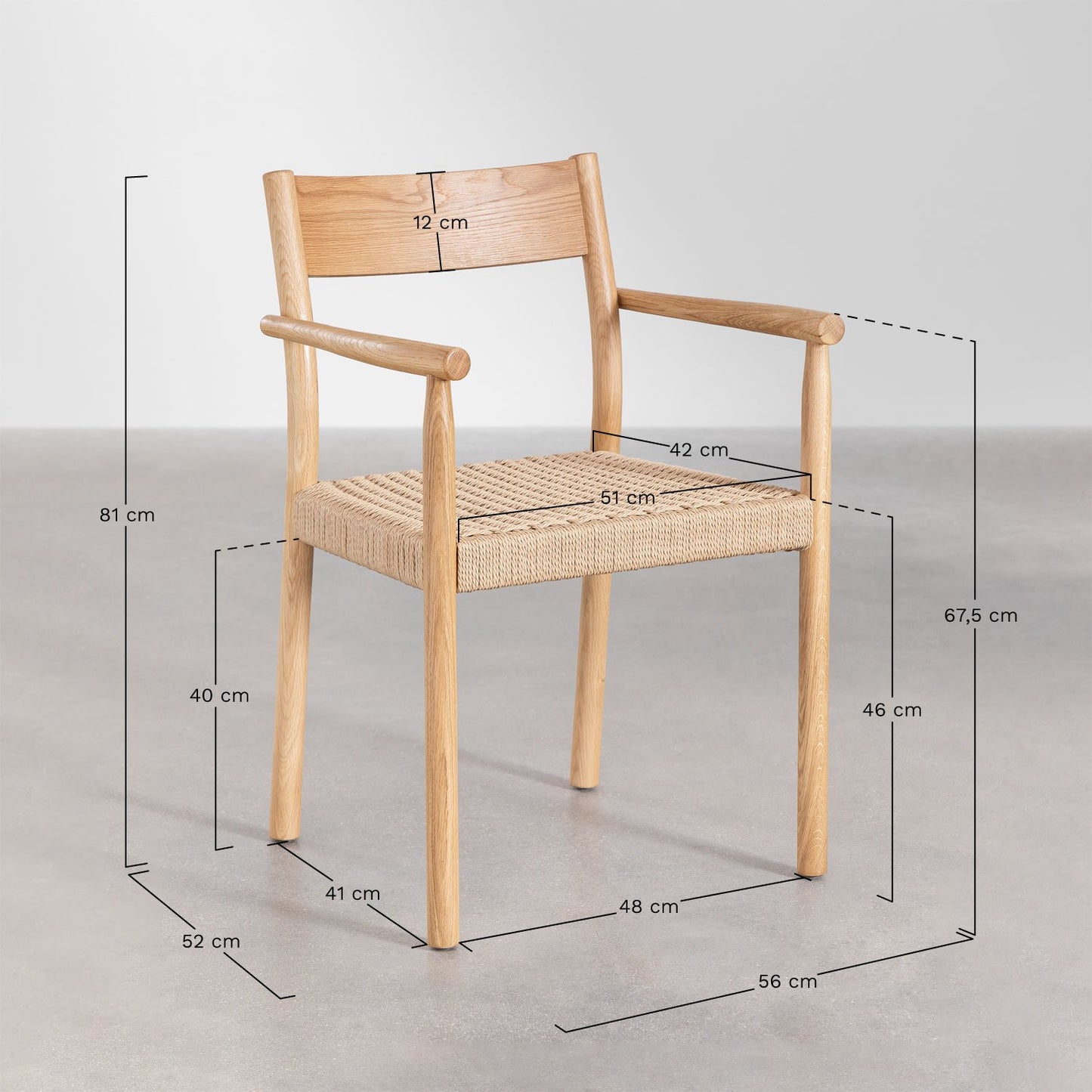 Pack de 2 sillas de jardín en madera de roble y cuerda trenzada Mara Negro -  SKLUM
