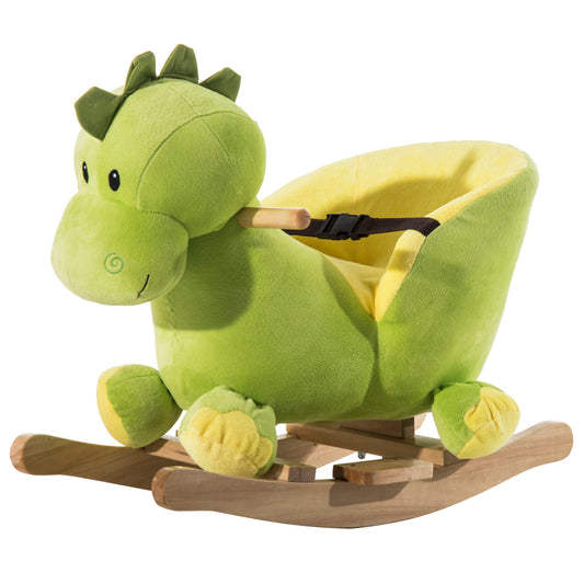 HOMCOM Balancín Infantil en Forma de Dinosaurio de Felpa para Bebés 18-36 Meses con Sonido Cinturón de Seguridad Manillar y Reposapiés 60x33x45 cm Verde