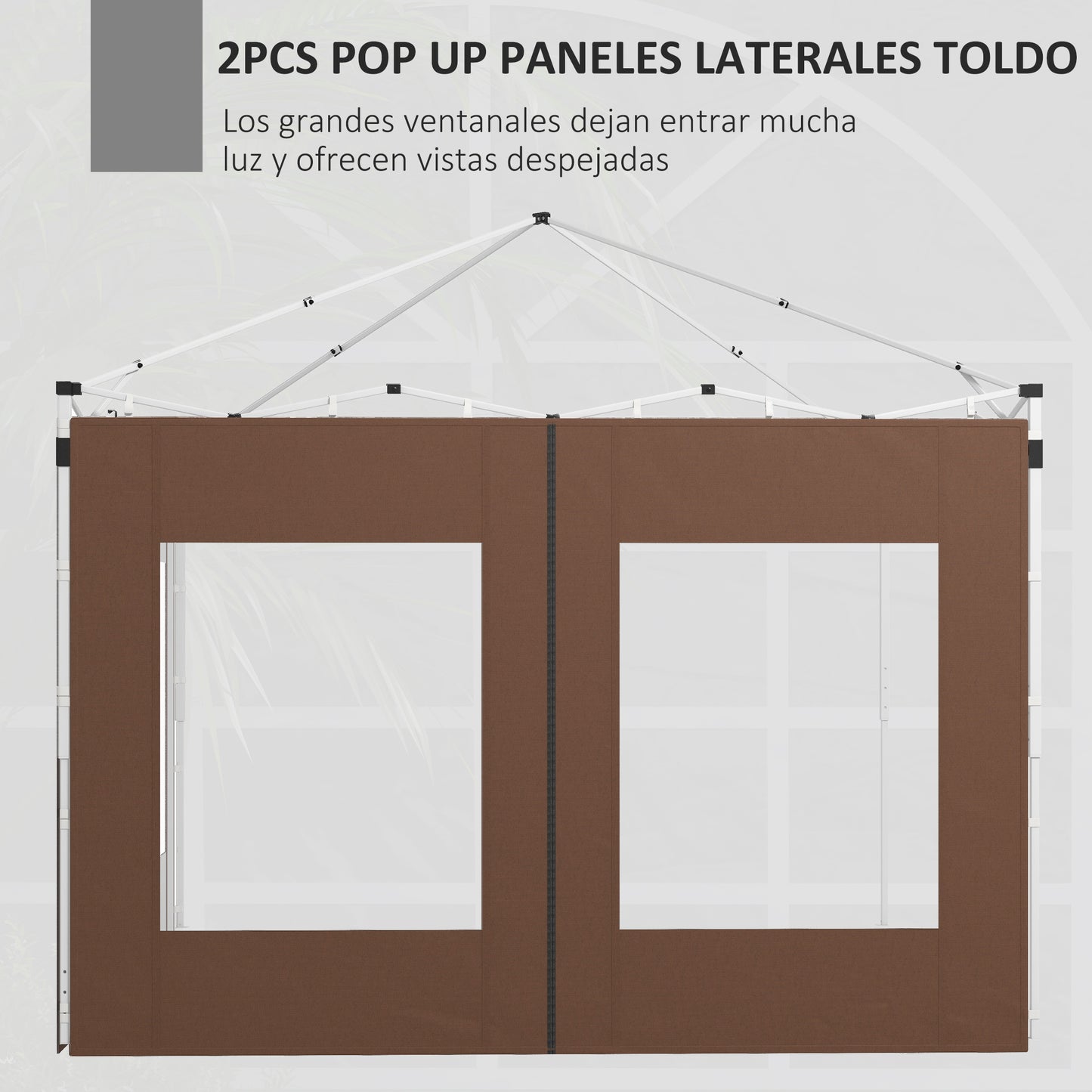 Outsunny Paredes Laterales para Carpa de 2 Paneles 295x195 cm Paredes Laterales de Repuesto de Tela Oxford con 2 Ventanas para Carpas de 6x3 m 3x3 m Marrón