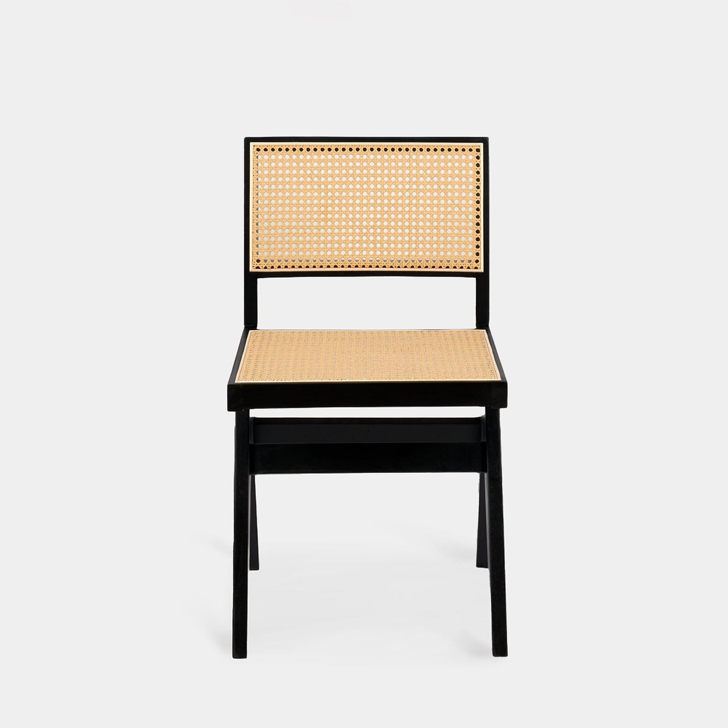 Silla de comedor en madera de hevea color negro y ratán Nehla -  Klast