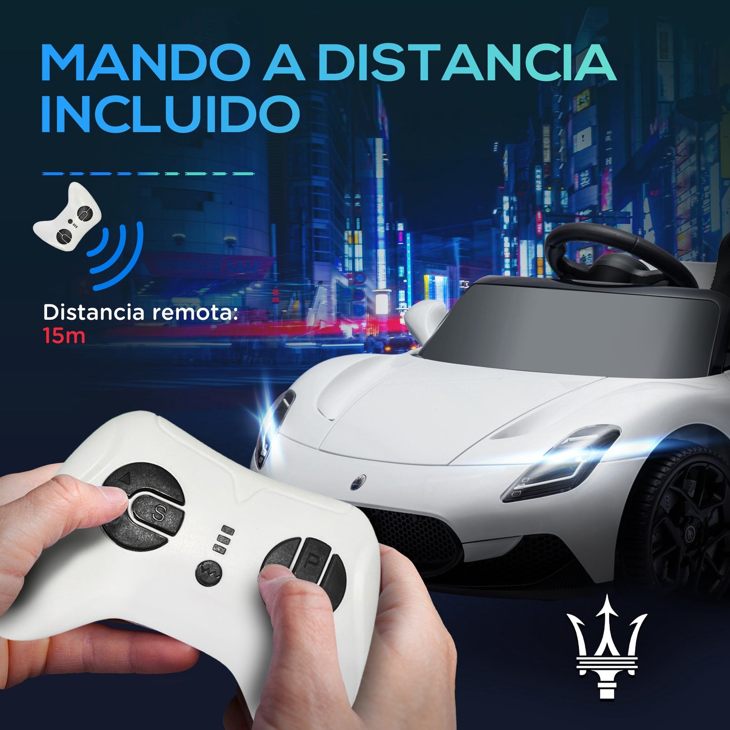 AIYAPLAY Coche Eléctrico para Niños de +3 Años con Licencia Maserati MC20 Carro Eléctrico Infantil con Batería 12V Mando a Distancia Faros Bocina Música MP3 y Pantalla Blanco