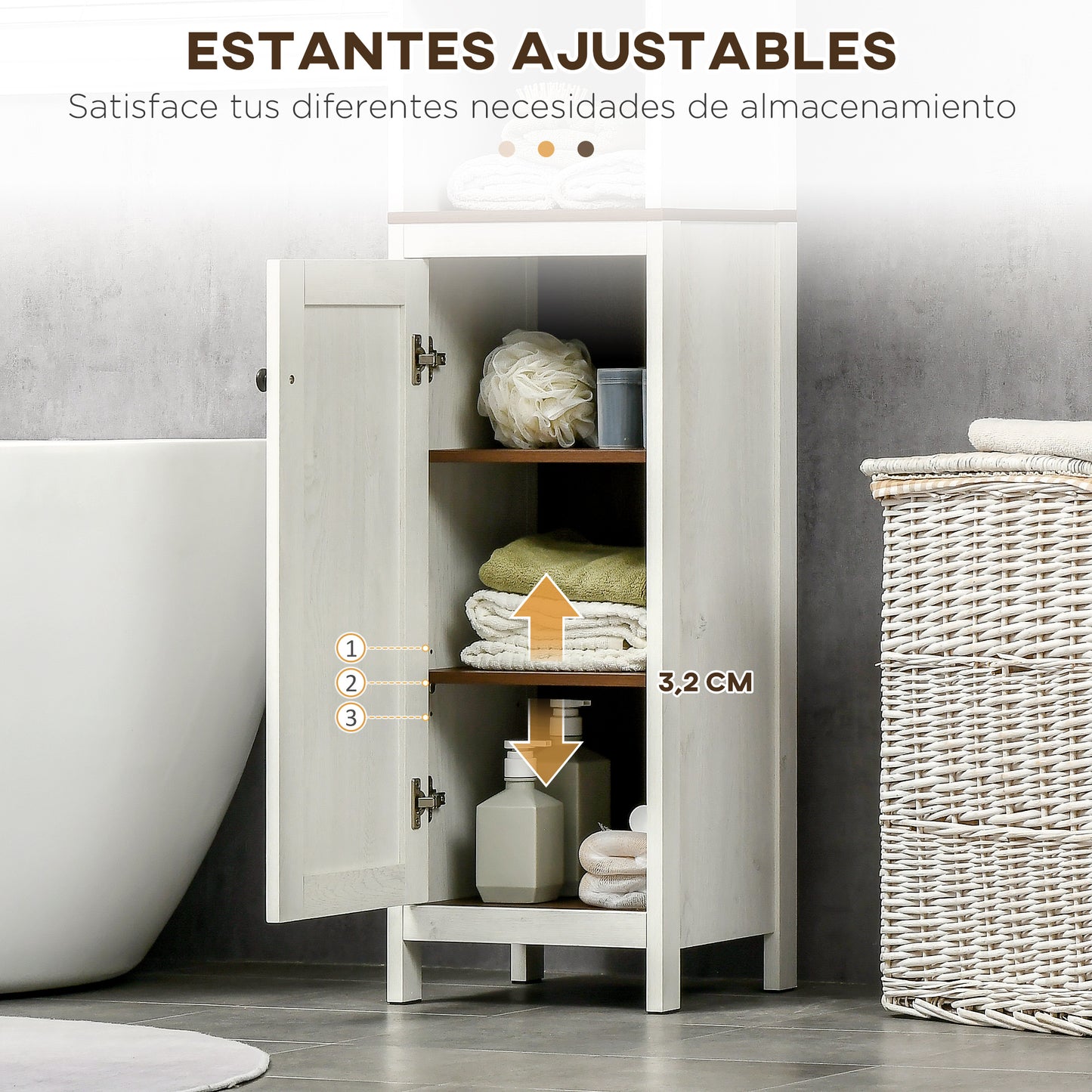 kleankin Conjunto de Baño Juego de Columna de Baño y Mueble para Debajo del Lavabo con Estante Ajustable Estilo Moderno 32x30x161 cm 60x30x60 cm Blanco