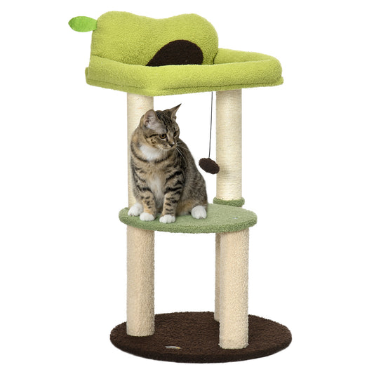 PawHut Árbol Rascador para Gatos Altura 83 cm Torre para Gatos con Cama en Forma de Aguacate Plataforma Postes de Sisal y Bola Colgante Ø44x83 cm Verde