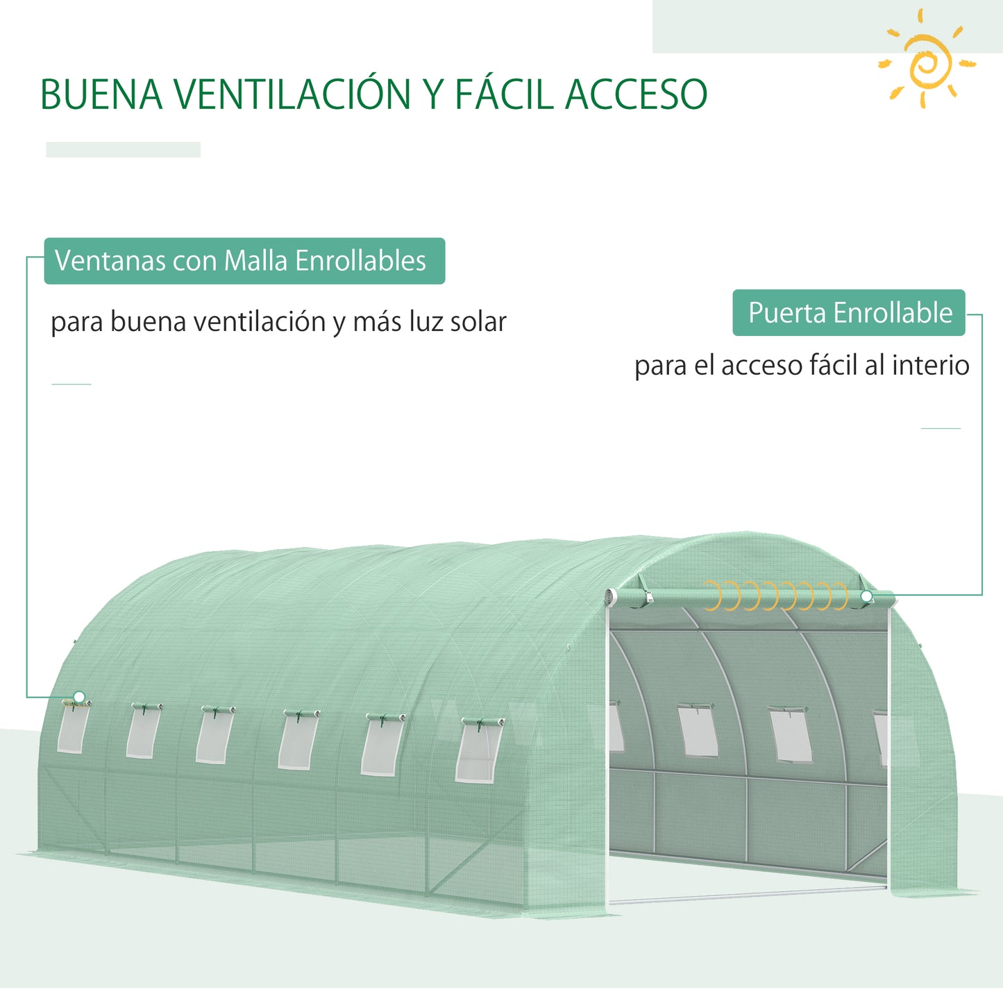 Outsunny Invernadero de Túnel 6x3x2 m Invernadero de Jardín con 12 Ventanas Puerta Invernadero de Huerto para Cultivos Plantas Verduras Flores Verde