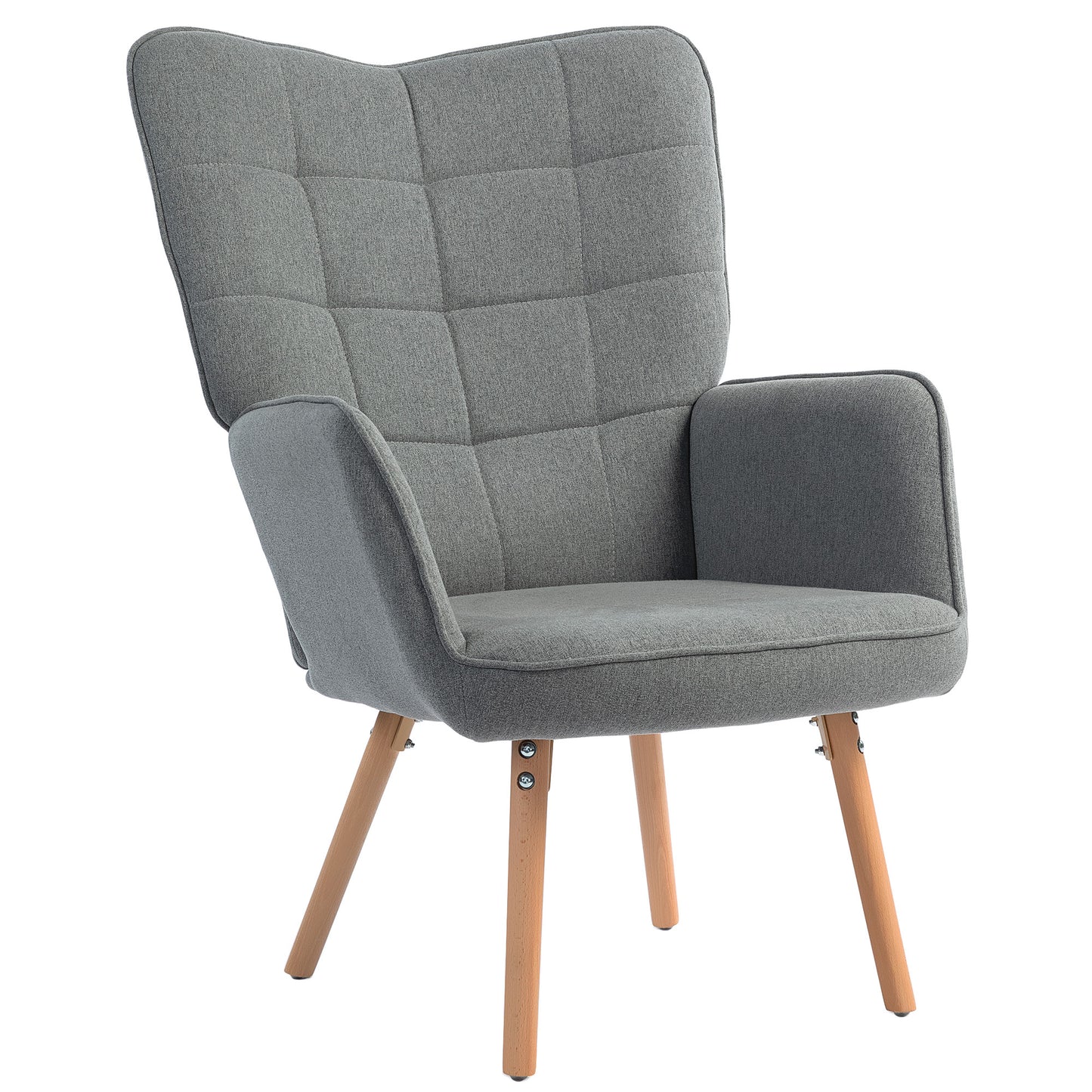 HOMCOM Sillón de Salón Moderno Butaca de Dormitorio con Respaldo Alto Reposabrazos Tela de Lino y Patas de Madera para Sala de Estar 71x76x101 cm Gris