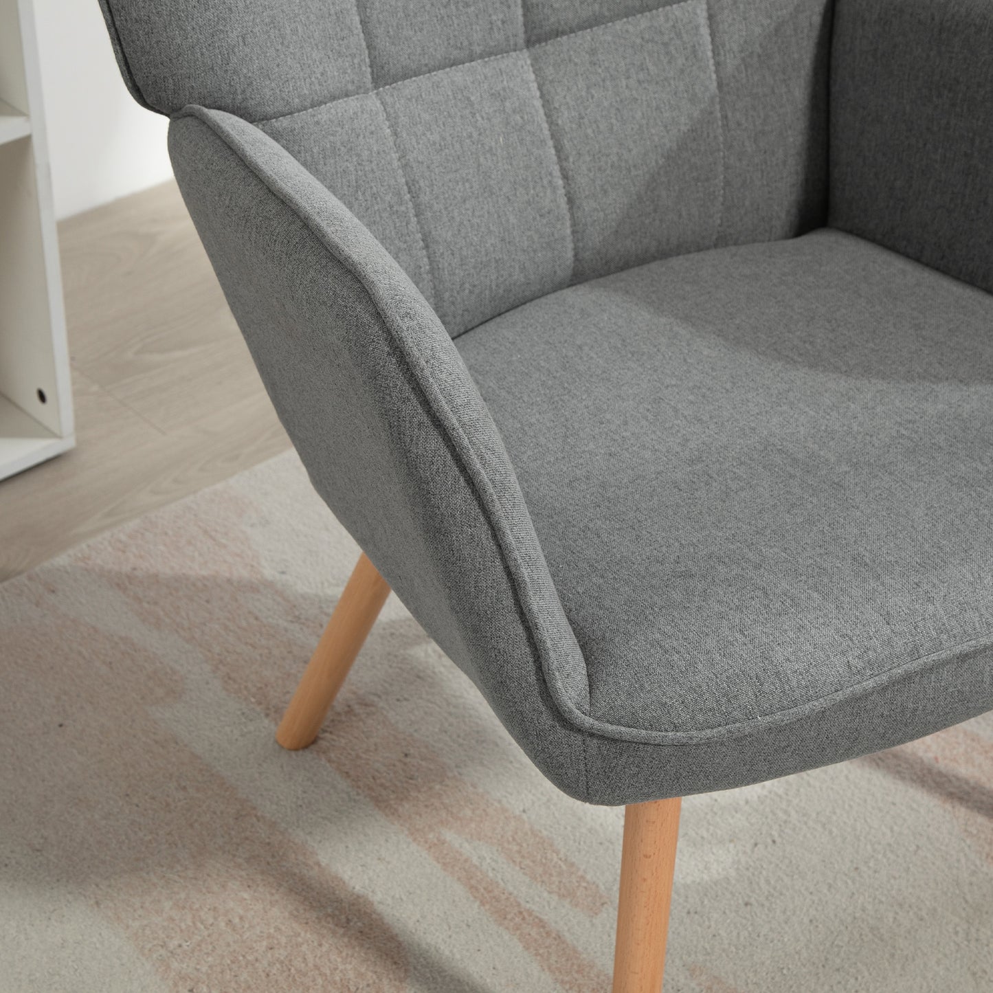 HOMCOM Sillón de Salón Moderno Butaca de Dormitorio con Respaldo Alto Reposabrazos Tela de Lino y Patas de Madera para Sala de Estar 71x76x101 cm Gris