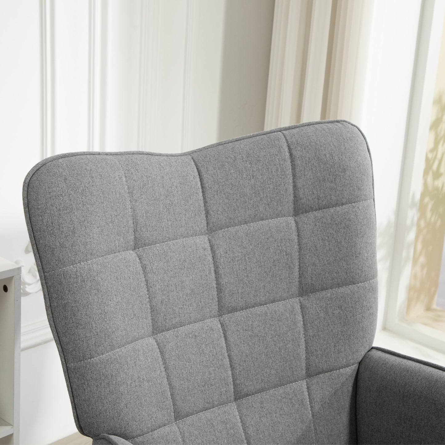 HOMCOM Sillón de Salón Moderno Butaca de Dormitorio con Respaldo Alto Reposabrazos Tela de Lino y Patas de Madera para Sala de Estar 71x76x101 cm Gris