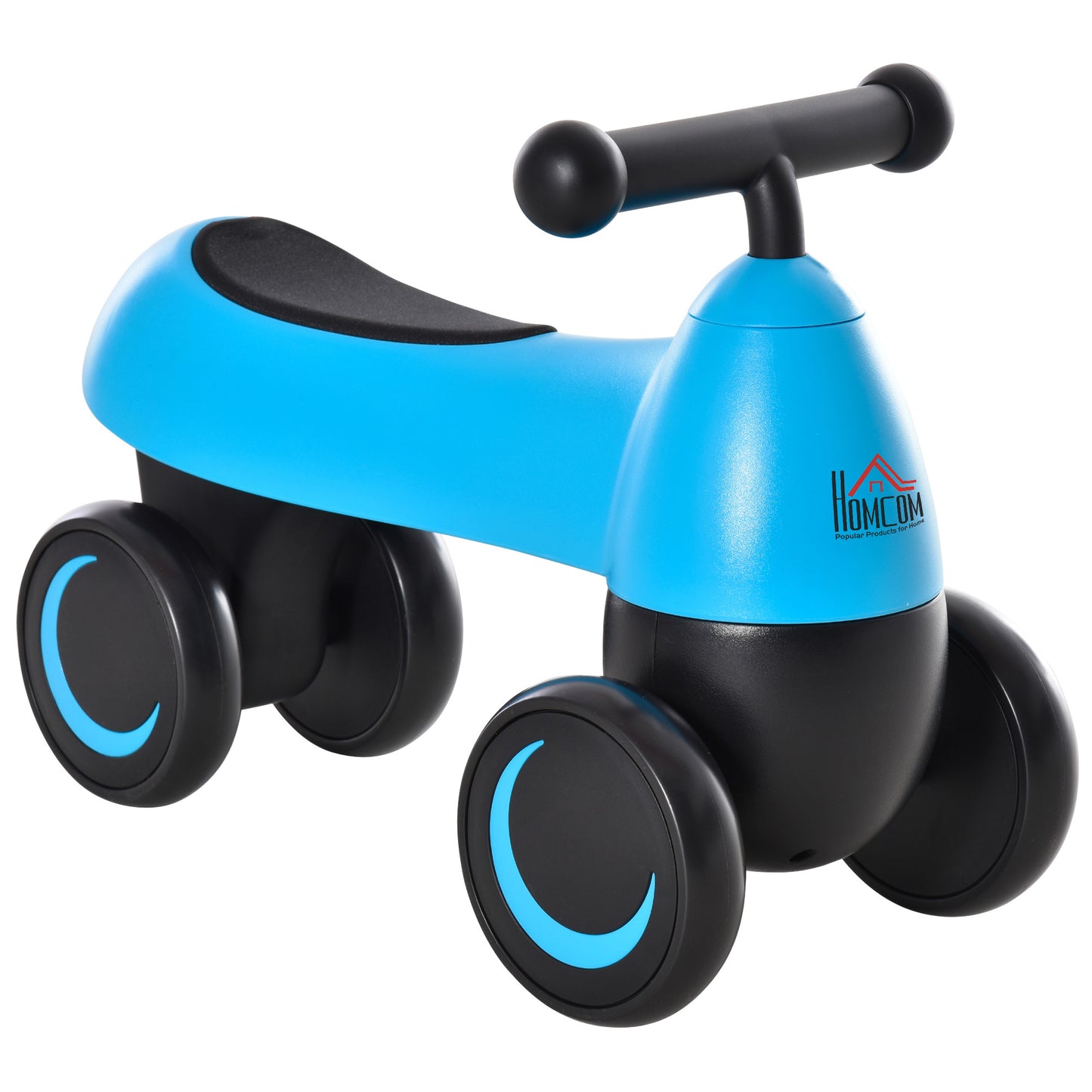 HOMCOM Correpasillos de Equilibrio para Niños Bicicleta sin Pedales Bebés de 18-36 Meses Altura Asiento de 26 cm con 4 Ruedas y Manillar Regalo de Cumpleaños 54x26x38 cm Azul