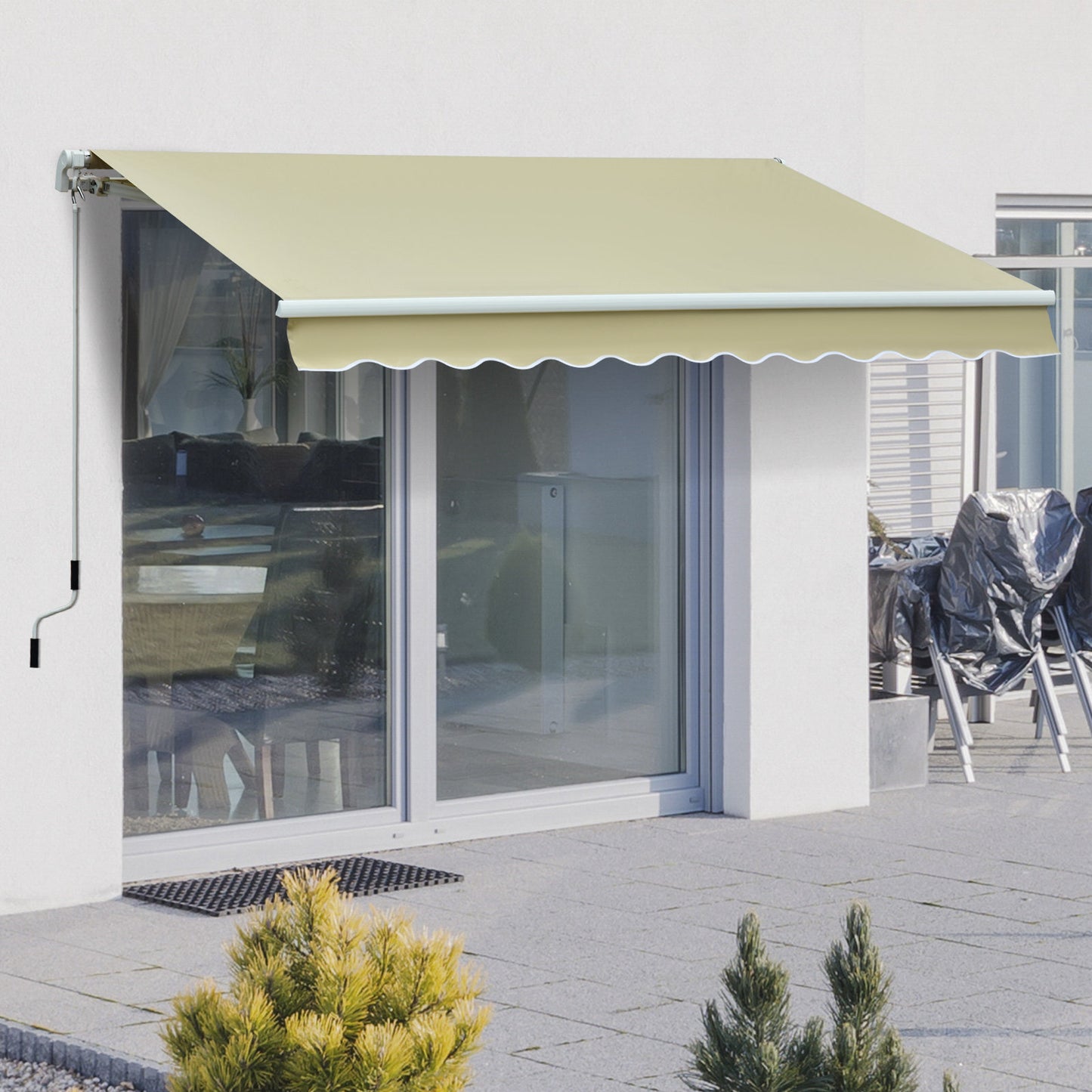 Outsunny Toldo Manual Retráctil 295x250 cm Toldo para Balcón con Manivela de Metal Impermeable y Anti-UV Toldo Enrollable de Exterior para Jardín Terraza Ventanas Crema