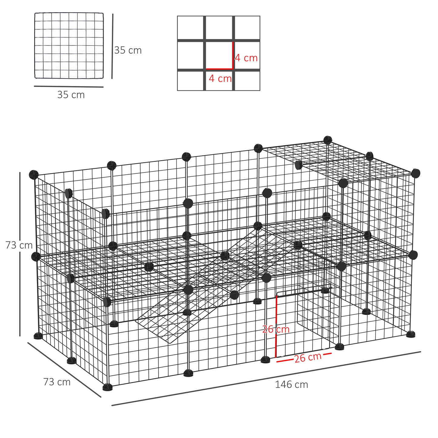 PawHut Valla Metálica para Mascotas Parque Metálica con 36 Paneles Animales Pequeños Desmontable Diseño DIY Negro 146x73x73cm