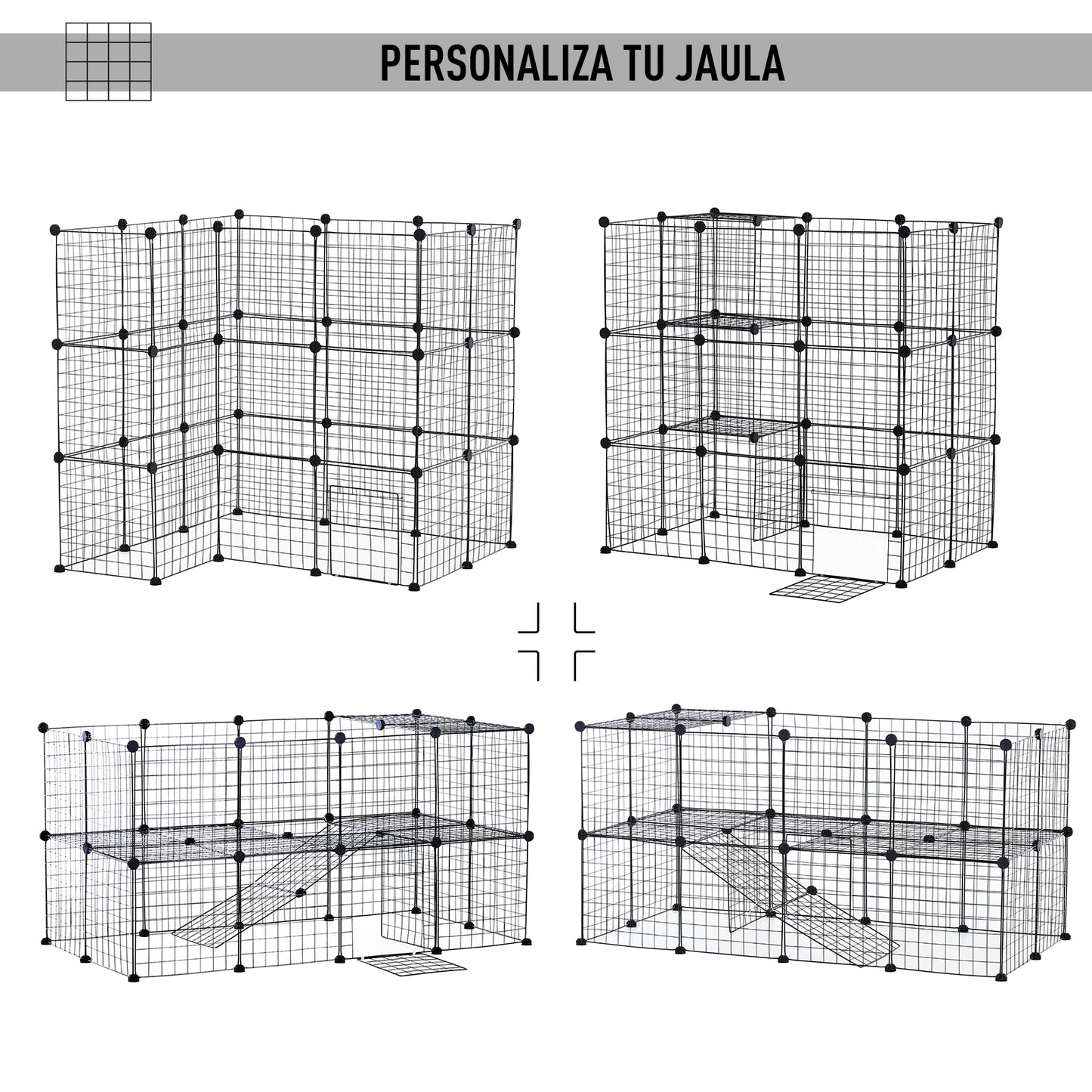 PawHut Valla Metálica para Mascotas Parque Metálica con 36 Paneles Animales Pequeños Desmontable Diseño DIY Negro 146x73x73cm