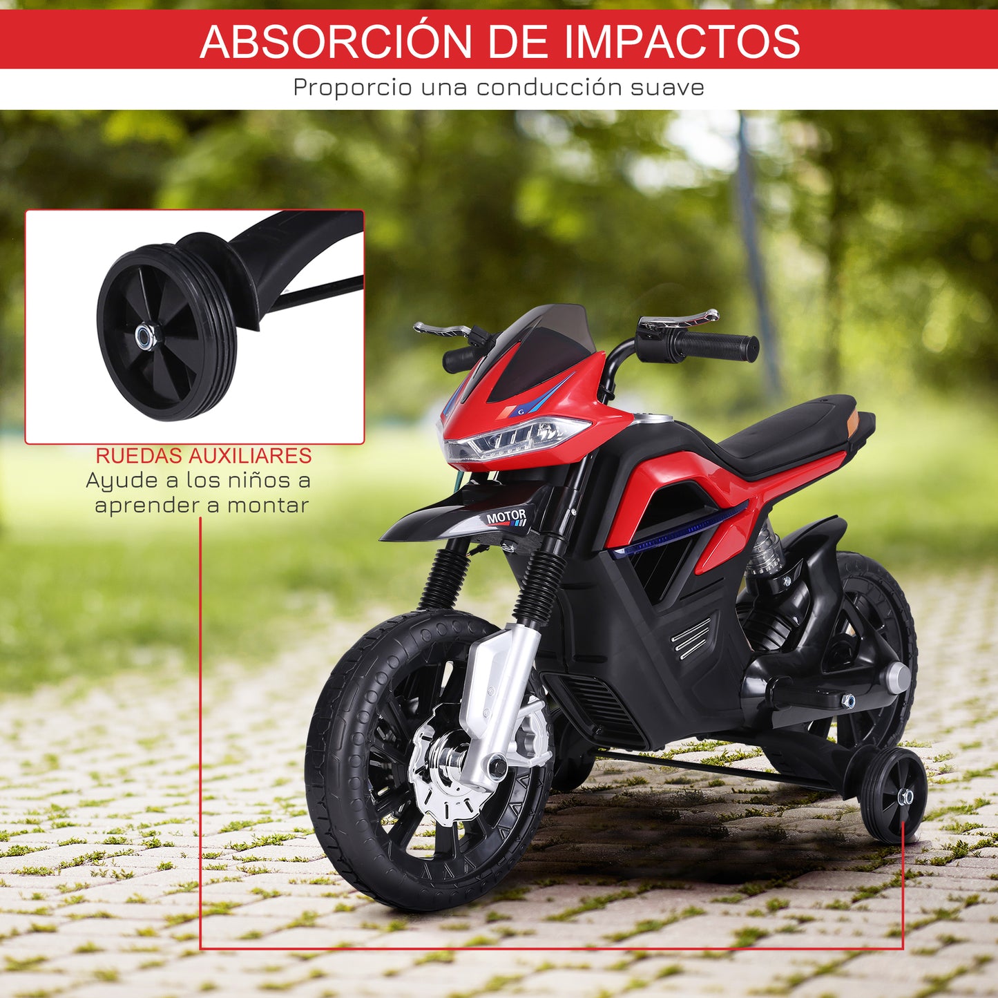 HOMCOM Moto Eléctrica Infantil Moto de Juguete Niños +3 Años Batería 6V con Luces y Música 105x52.3x62.3cm