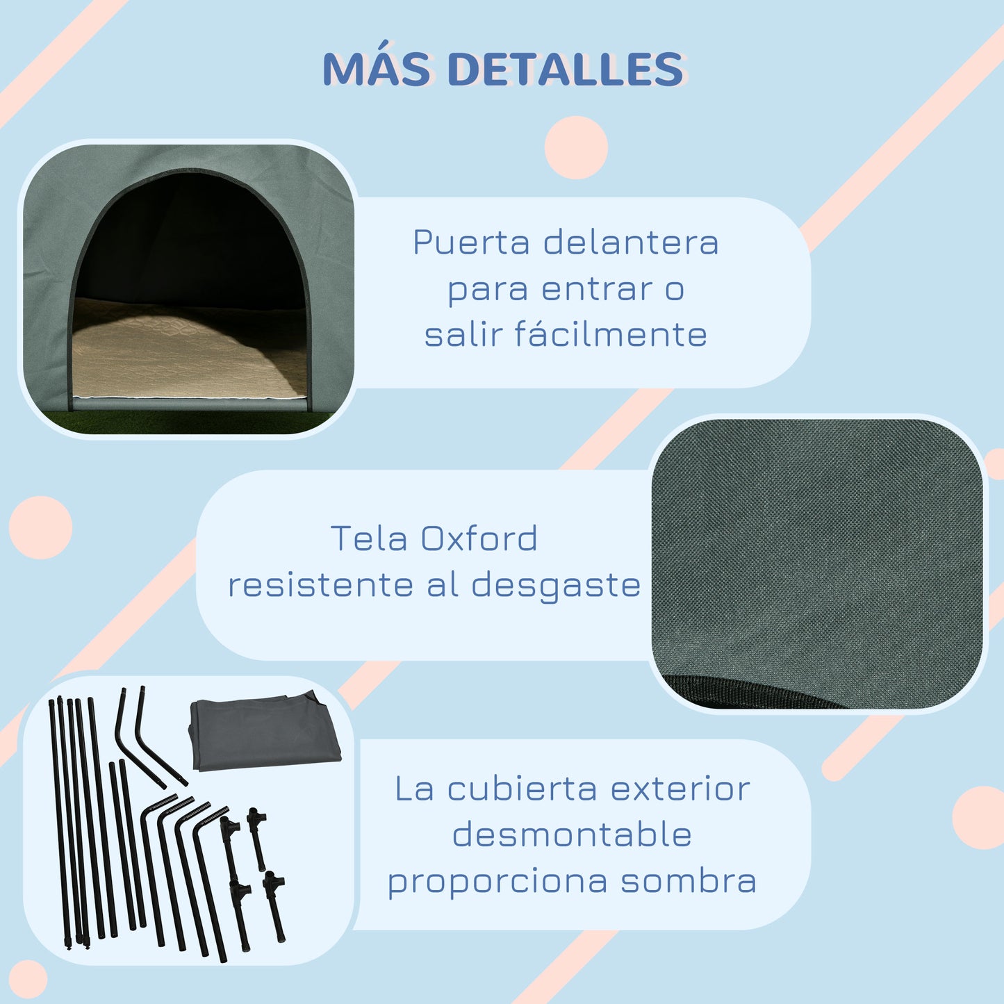 PawHut Caseta para Perros con Cubierta Exterior 110x75x87 cm Cama Elevada para Mascotas con Cojín y Ventanas de Malla Enrollable para Perros Grandes Gris