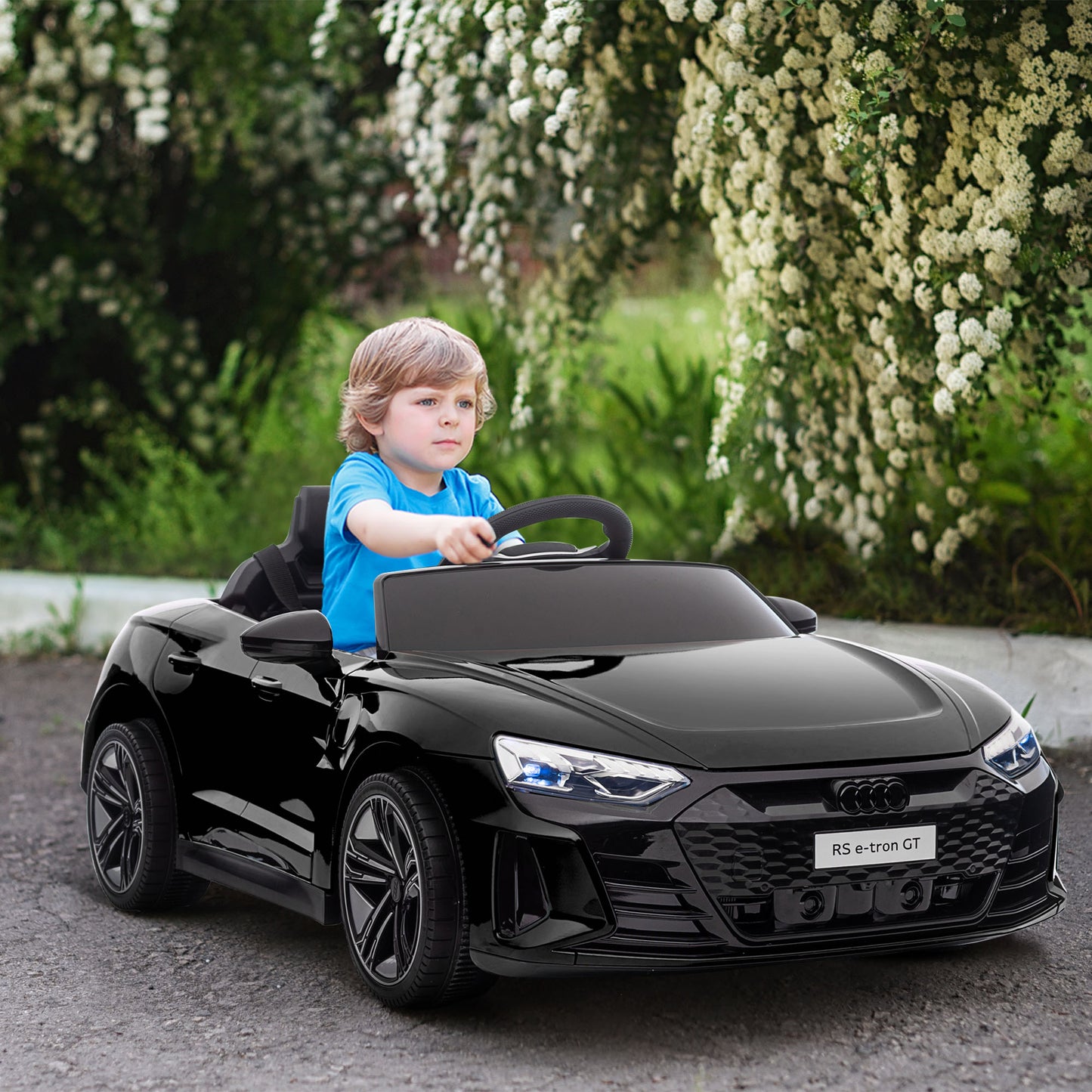 HOMCOM Coche Eléctrico para Niños de +3 Años AUDI RS e-tron GT Coche de Batería 12V con Mando a Distancia Faros LED Bocina Música USB y Apertura de Puerta 3-5 km/h Negro