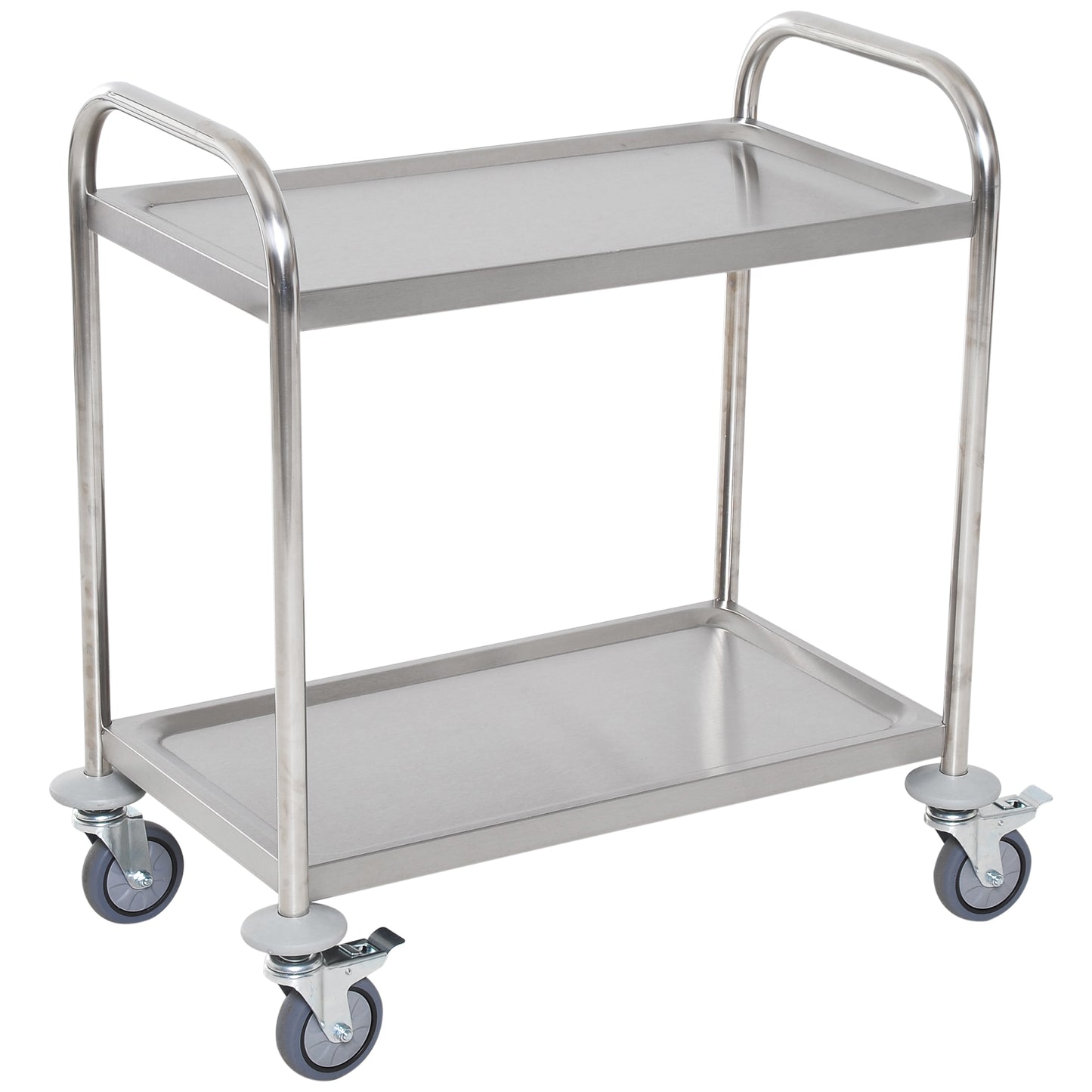 HOMCOM Carrito Auxiliar con Ruedas de Acero Inoxidable Carrito de Cocina con Bandejas y 2 Brazos para Comedor Salón 70,5x40,5x81 cm Plata