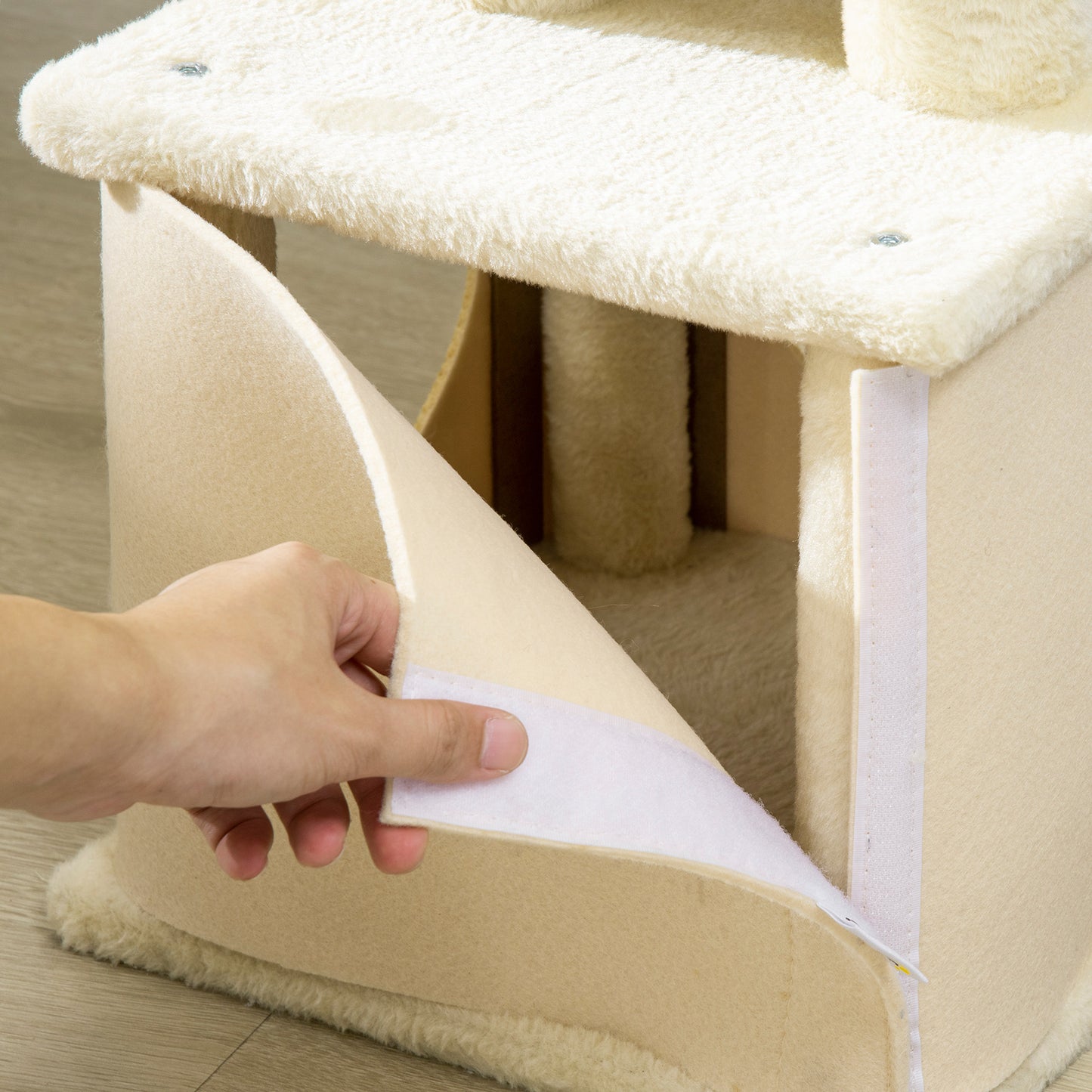 PawHut Árbol Rascador para Gatos Pequeños Altura 83 cm Torre para Gatos con Cama Cueva Plataforma Bola Colgante Postes y Rampa de Sisal 60x30x83 cm Beige