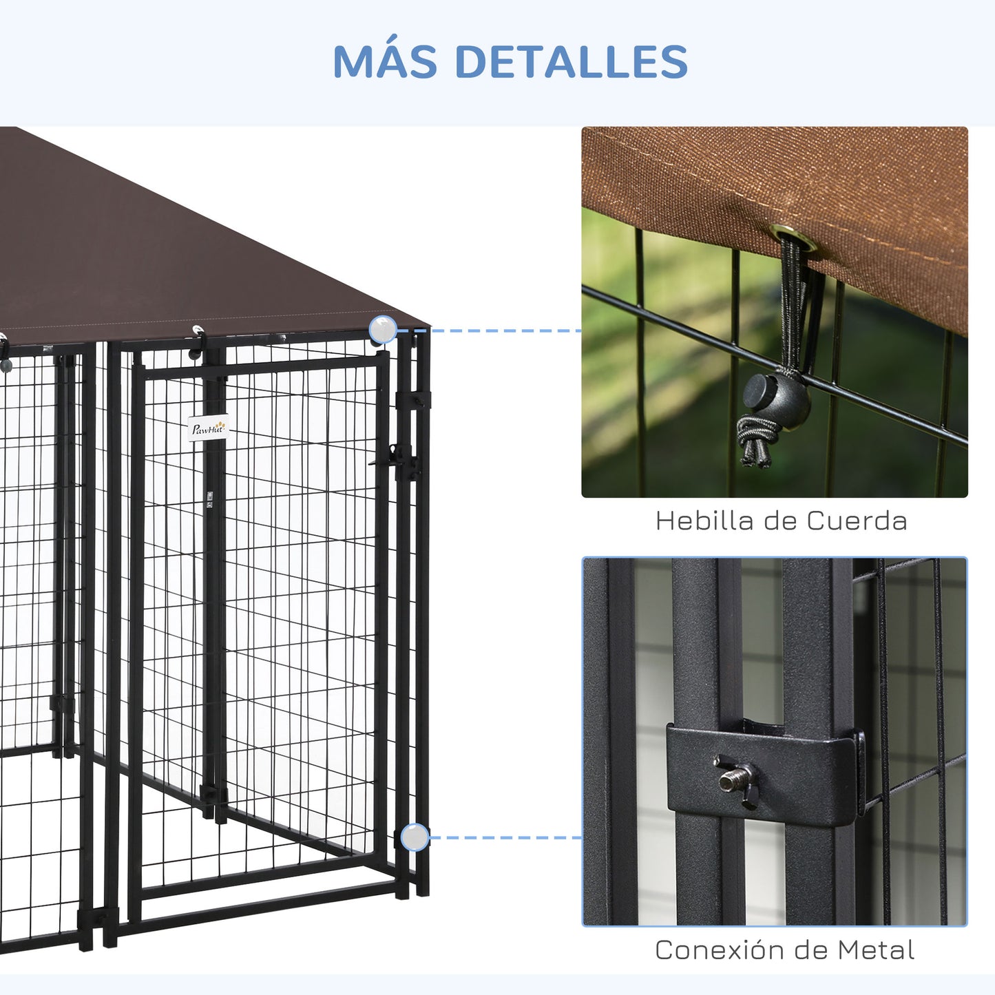 PawHut Perrera de Exterior con Techo 141x141x153 cm Corral para Perros de Jardín Parque para Mascotas con Malla de Metal y Puerta con Cerradura para Terraza Balcón Patio Negro