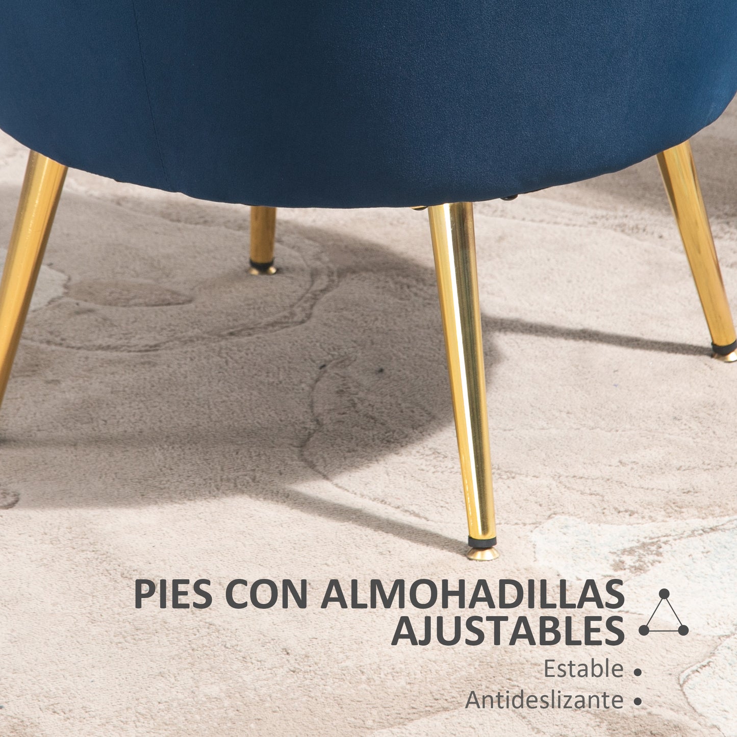 HOMCOM Butaca de Salón Tapizada en Terciopelo Sillón Butaca de Dormitorio con Respaldo en Forma de Concha y Patas Doradas para Comedor 76x67x74 cm Azul