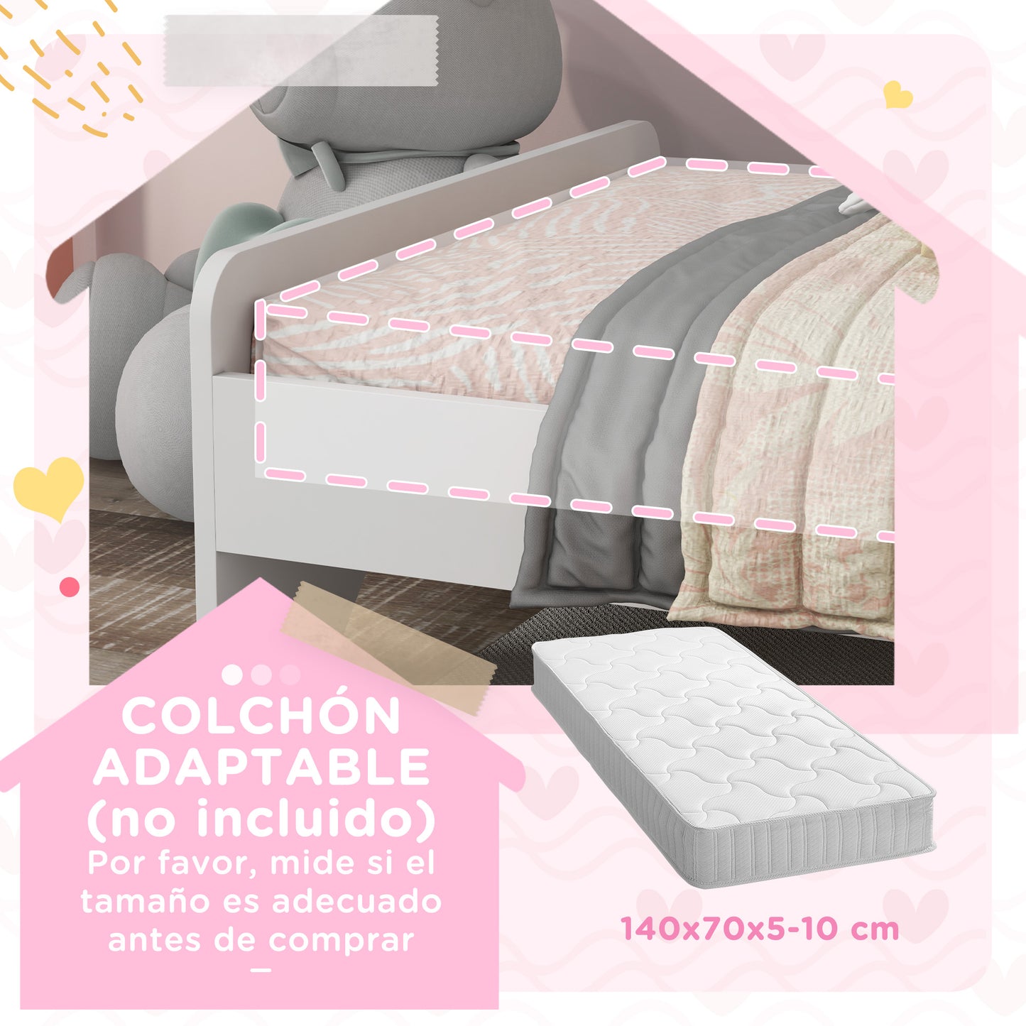 ZONEKIZ Cama para Niños de 3-6 Años 143x74x67 cm Cama Infantil de Madera en Forma de Unicornio Mueble de Dormitorio Moderno Carga 80 kg Blanco