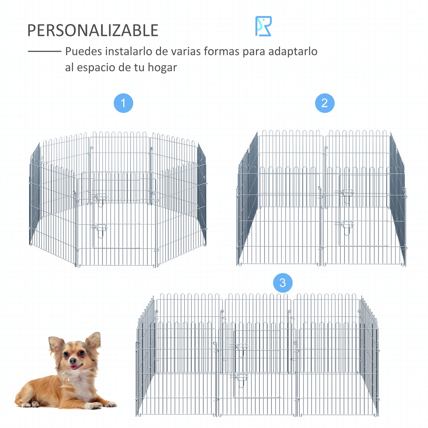 PawHut Parque para Perros de 8 Piezas 63x76 cm Vallas para Perros Plegables con 1 Puerta y Marco de Acero para Jardín Patio Plata