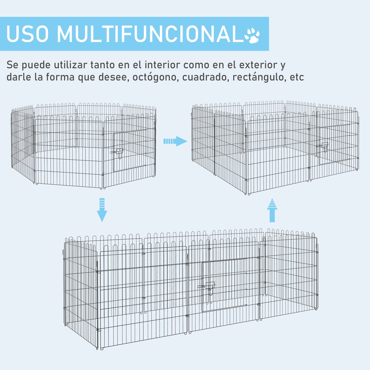 PawHut Parque de Juegos para Perros 8 Paneles 76x71 cm Plegables Jaula Metálica para Mascotas con Puerta para Jardín Patio Exterior Negro