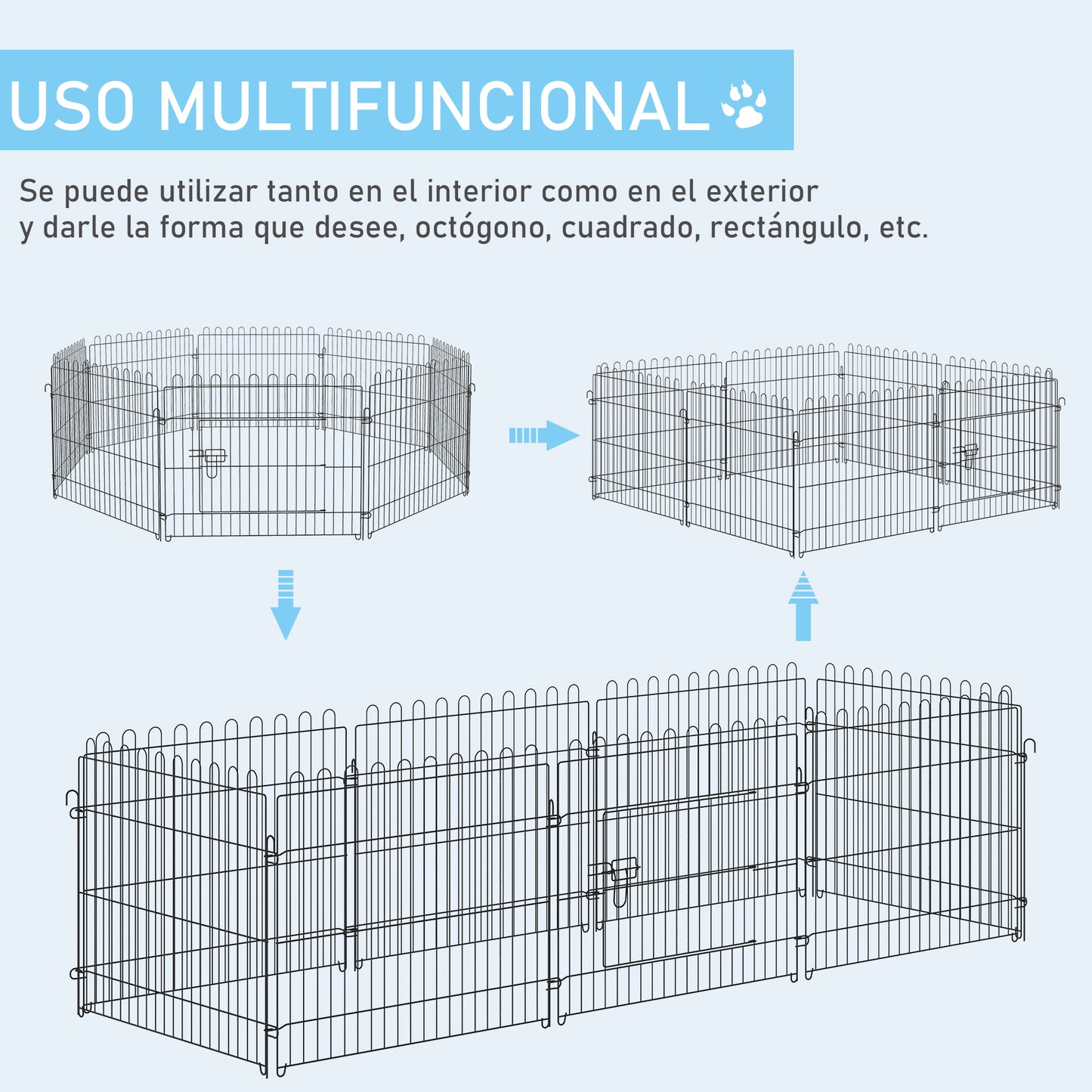 PawHut Parque de Juegos para Perros 8 Paneles 71x61 cm Plegables Jaula Metálica para Mascotas con Puerta para Jardín Patio Exterior Negro