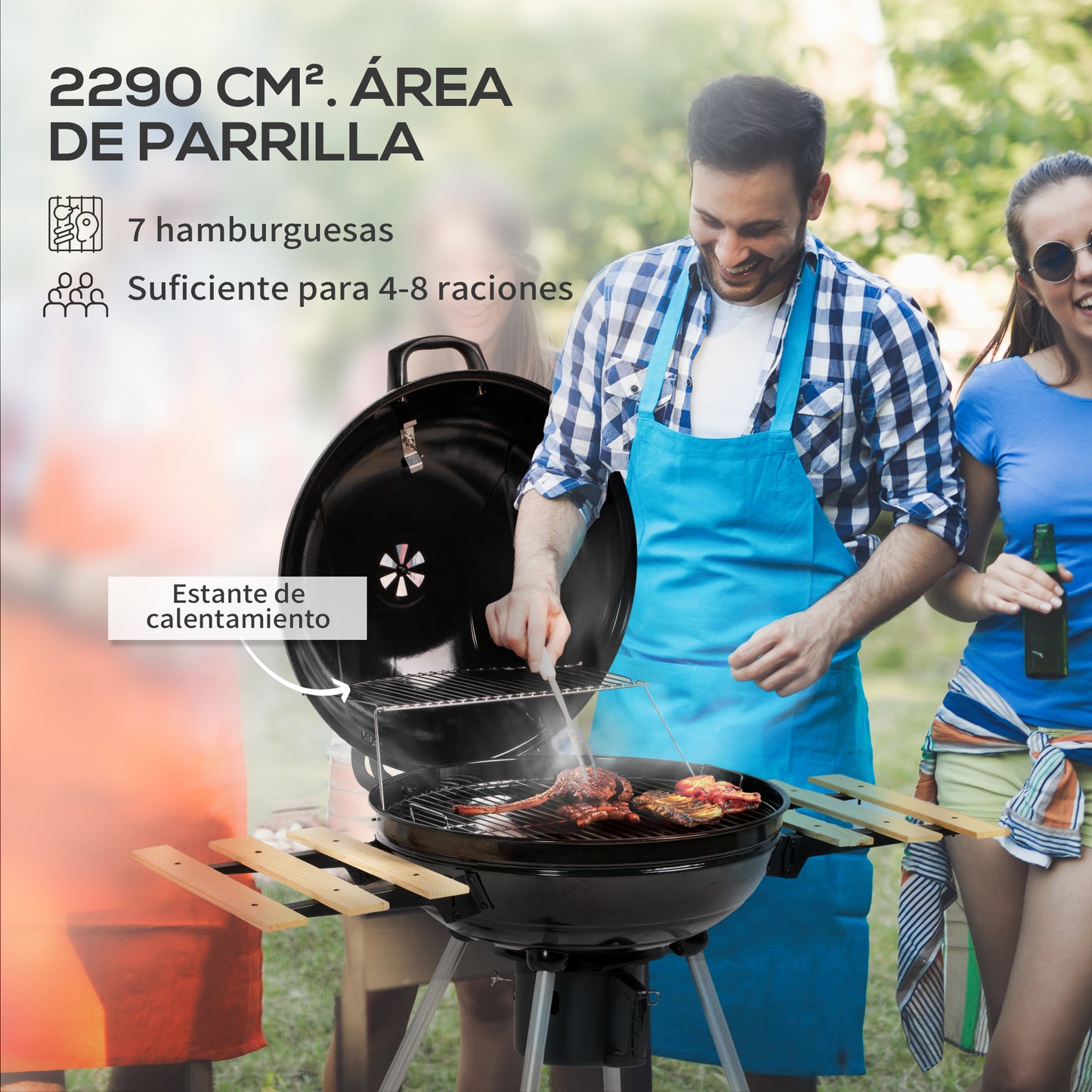 Outsunny Barbacoa de Carbón Barbacoa Portátil con 2 Ruedas Estantes Plegables Termómetro y Parrilla Metálica para Pícnic Camping 117x68x91 cm Negro