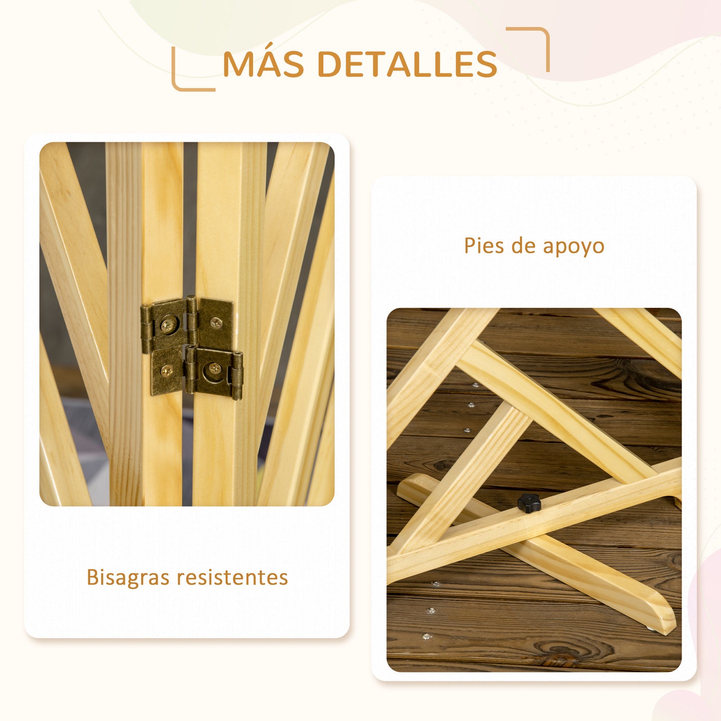 PawHut Barrera de Seguridad Plegable para Perros Rejilla de Madera para Escaleras y Puertas de 3 Paneles con Base Antideslizante y Patas 181x35x76 cm Natural