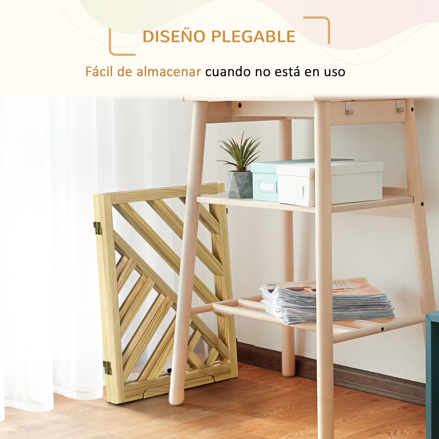 PawHut Barrera de Seguridad Plegable para Perros Rejilla de Madera para Escaleras y Puertas de 3 Paneles con Base Antideslizante y Patas 181x35x76 cm Natural