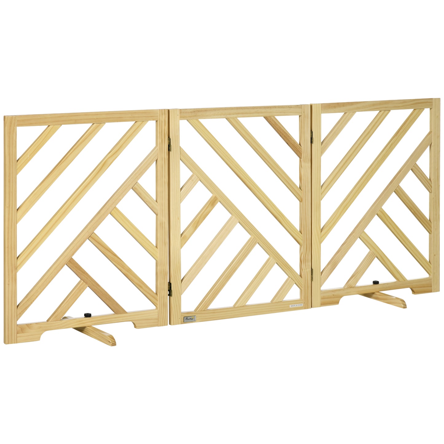 PawHut Barrera de Seguridad Plegable para Perros Rejilla de Madera para Escaleras y Puertas de 3 Paneles con Base Antideslizante y Patas 181x35x76 cm Natural