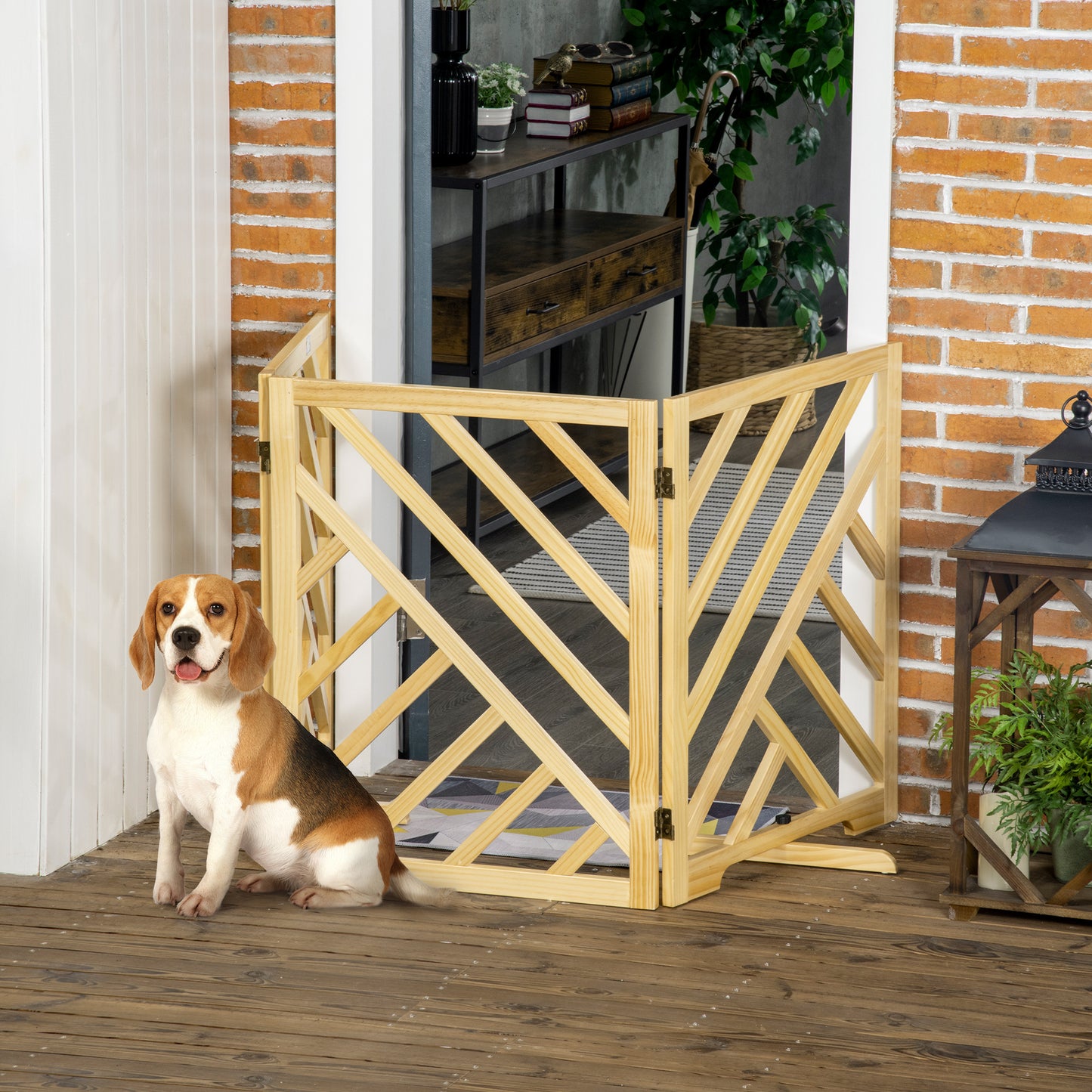 PawHut Barrera de Seguridad Plegable para Perros Rejilla de Madera para Escaleras y Puertas de 3 Paneles con Base Antideslizante y Patas 181x35x76 cm Natural