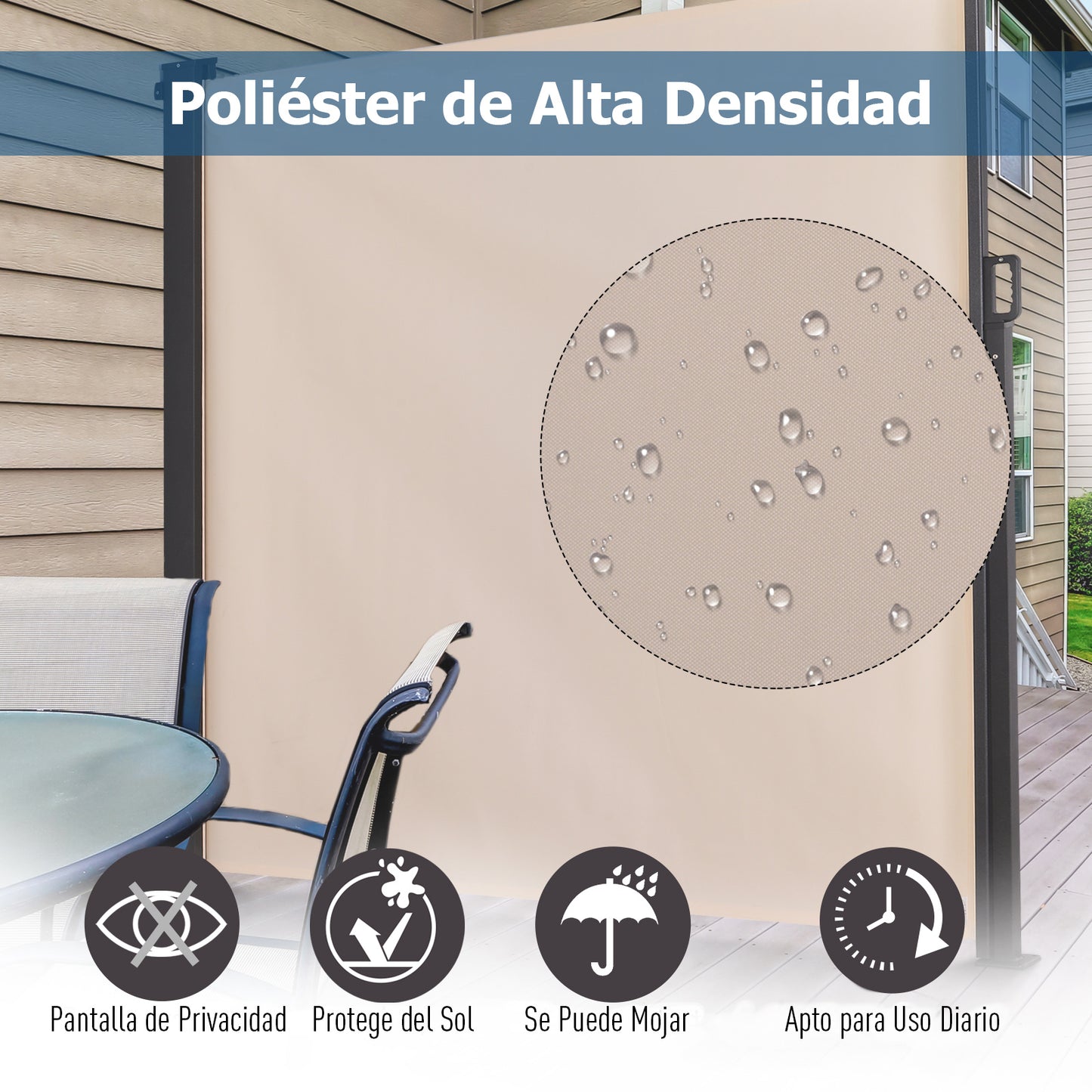 Outsunny Toldo Lateral Retráctil Exterior 350x180cm Pantalla de Privacidad contra Sol Viento Visión para Jardín Patio Balcón Tejado Hecho de Aluminio Poliéster Montar Utilizar Fácil Beige