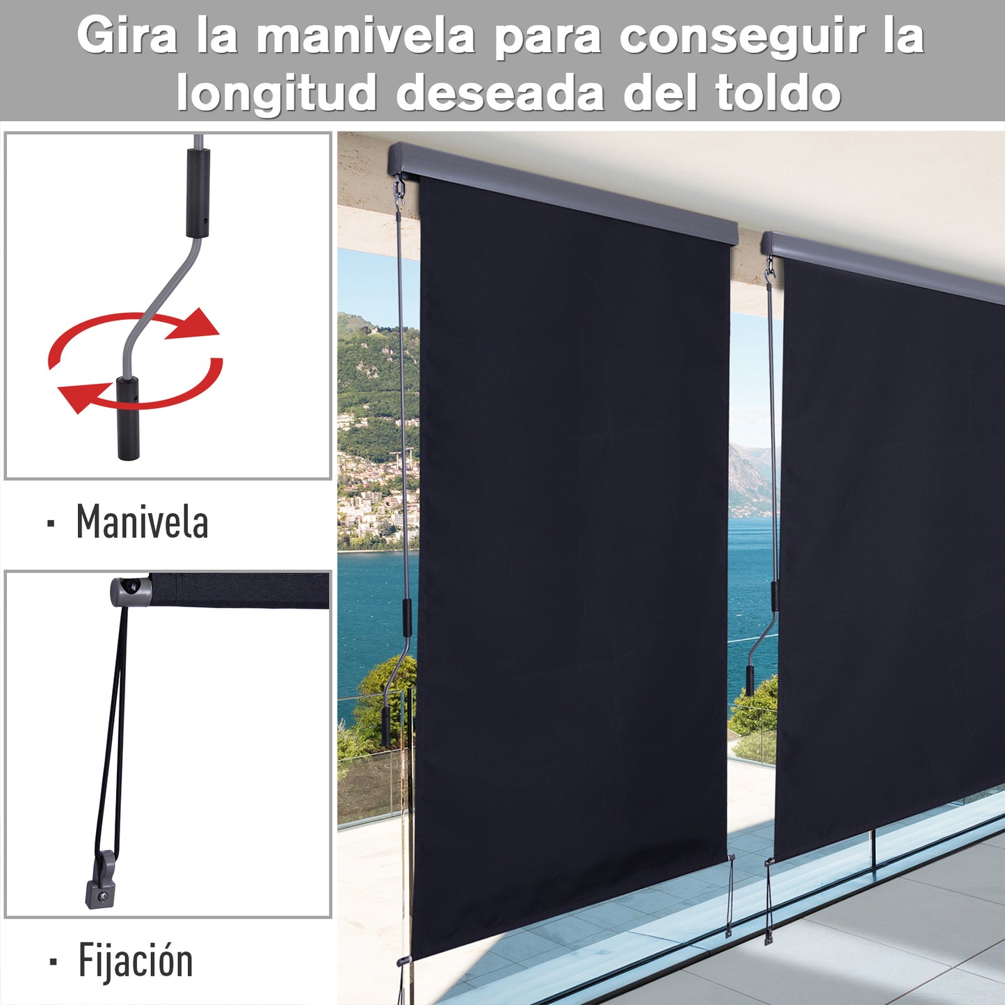 Outsunny Toldo Vertical Enrollable con Manivela Protección UV para Interior y Exterior Balcón Porche Terraza 140x250 cm Gris