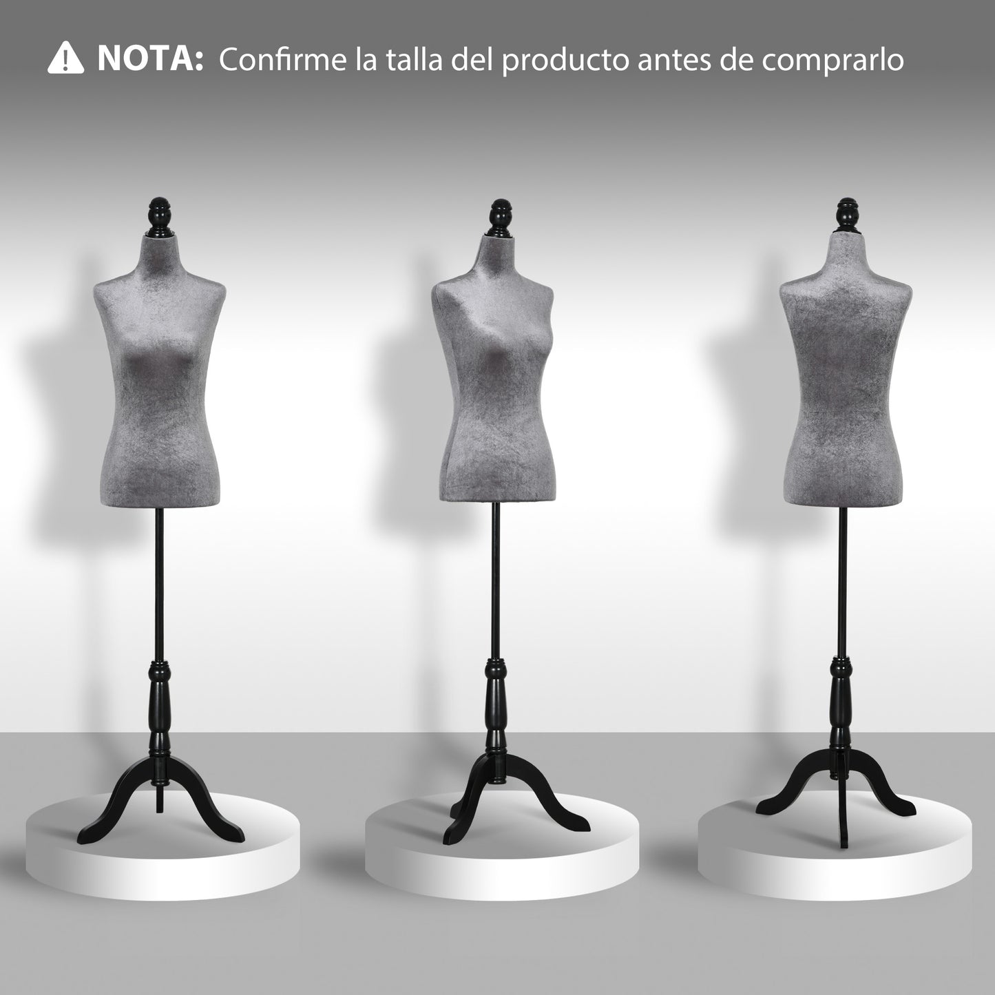 HOMCOM Maniquí de Costura Femenino Maniquí de Costura Ajustable a 130-168 cm con Trípode de Madera para Fotografía de Moda Exposición de Prendas Gris