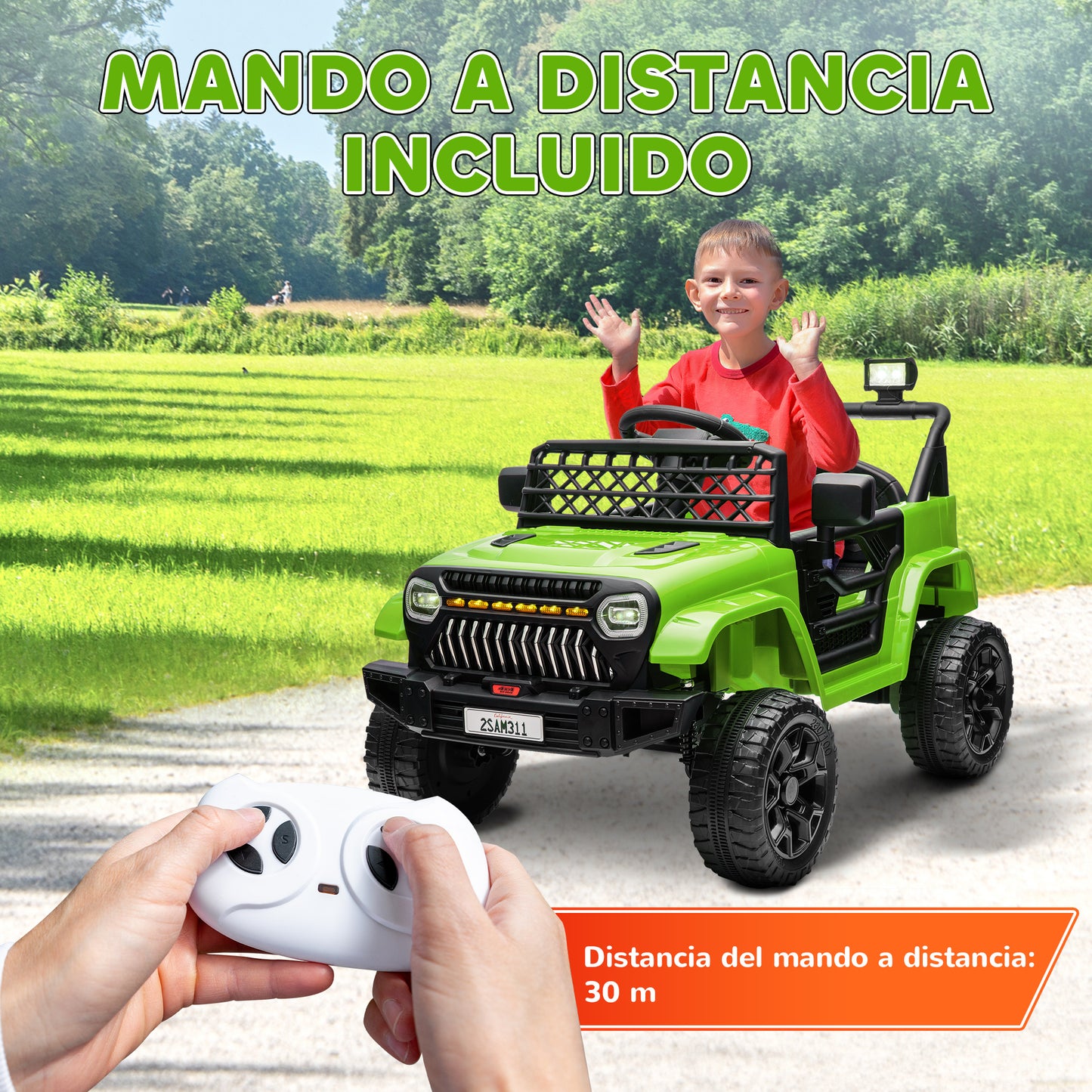 AIYAPLAY Coche Eléctrico para Niños de +3 Años Carro Eléctrico Infantil UTV Coche de Batería 12V con Mando a Distancia Velocidad Ajustable USB Faros Bocina Verde