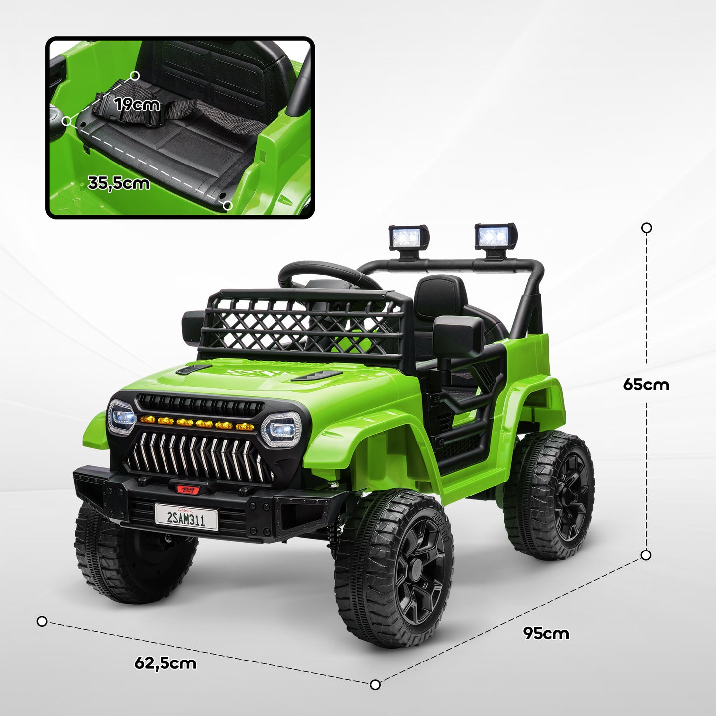 AIYAPLAY Coche Eléctrico para Niños de +3 Años Carro Eléctrico Infantil UTV Coche de Batería 12V con Mando a Distancia Velocidad Ajustable USB Faros Bocina Verde