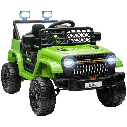 AIYAPLAY Coche Eléctrico para Niños de +3 Años Carro Eléctrico Infantil UTV Coche de Batería 12V con Mando a Distancia Velocidad Ajustable USB Faros Bocina Verde