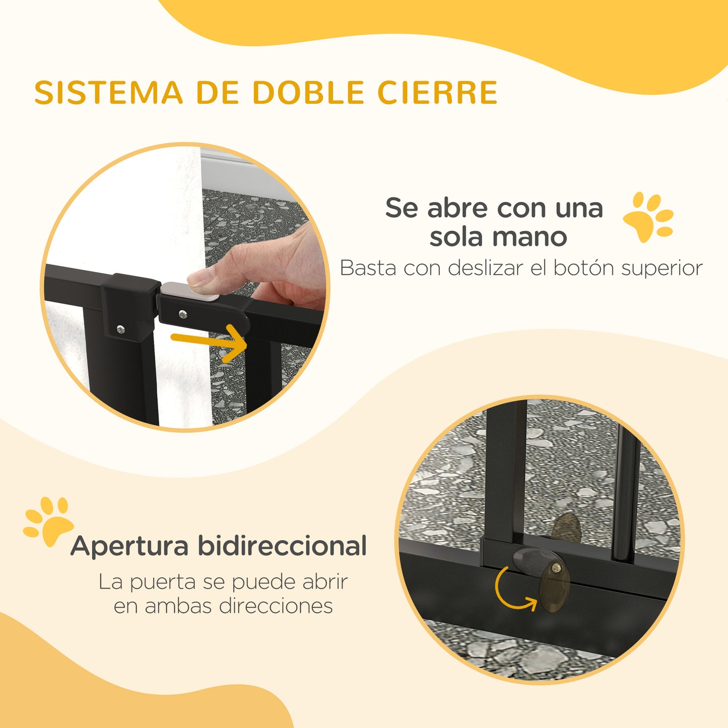 PawHut Barrera de Seguridad de Perros Extensible para Escaleras y Puertas 75-115 cm con Extensiones Montaje a Presión Acero Altura 76 cm Negro