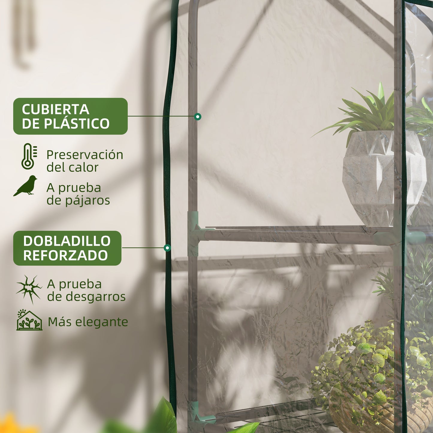 Outsunny Invernadero de Jardín de 3 Niveles Invernadero de Terraza con 3 Estantes 1 Puerta con Cremallera para Cultivo de Plantas Flores Verduras 59x39x127 cm Transparente