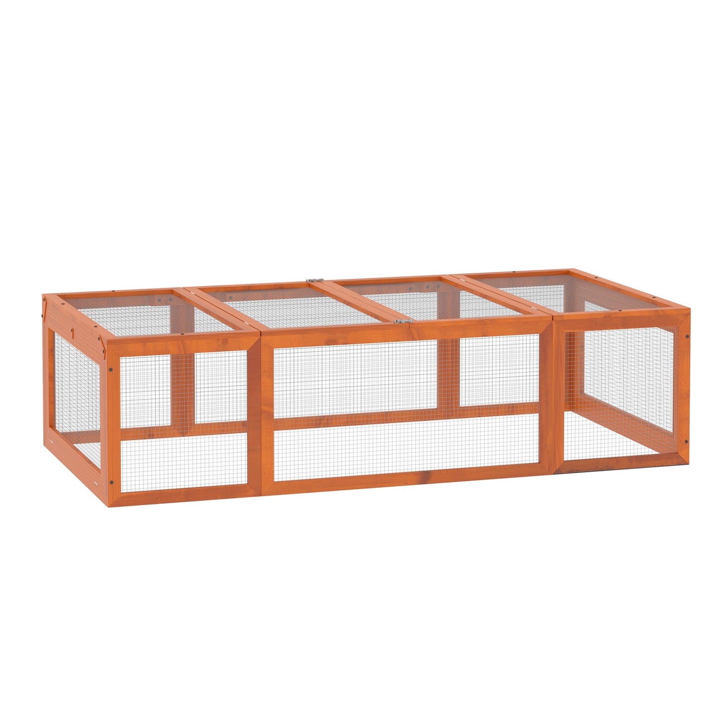 PawHut Conejera Exterior de Madera 180x90x48 cm Jaulas para Conejos Grande Casa para Animales Pequeños con 3 Puertas y Alambre de Metal Natural