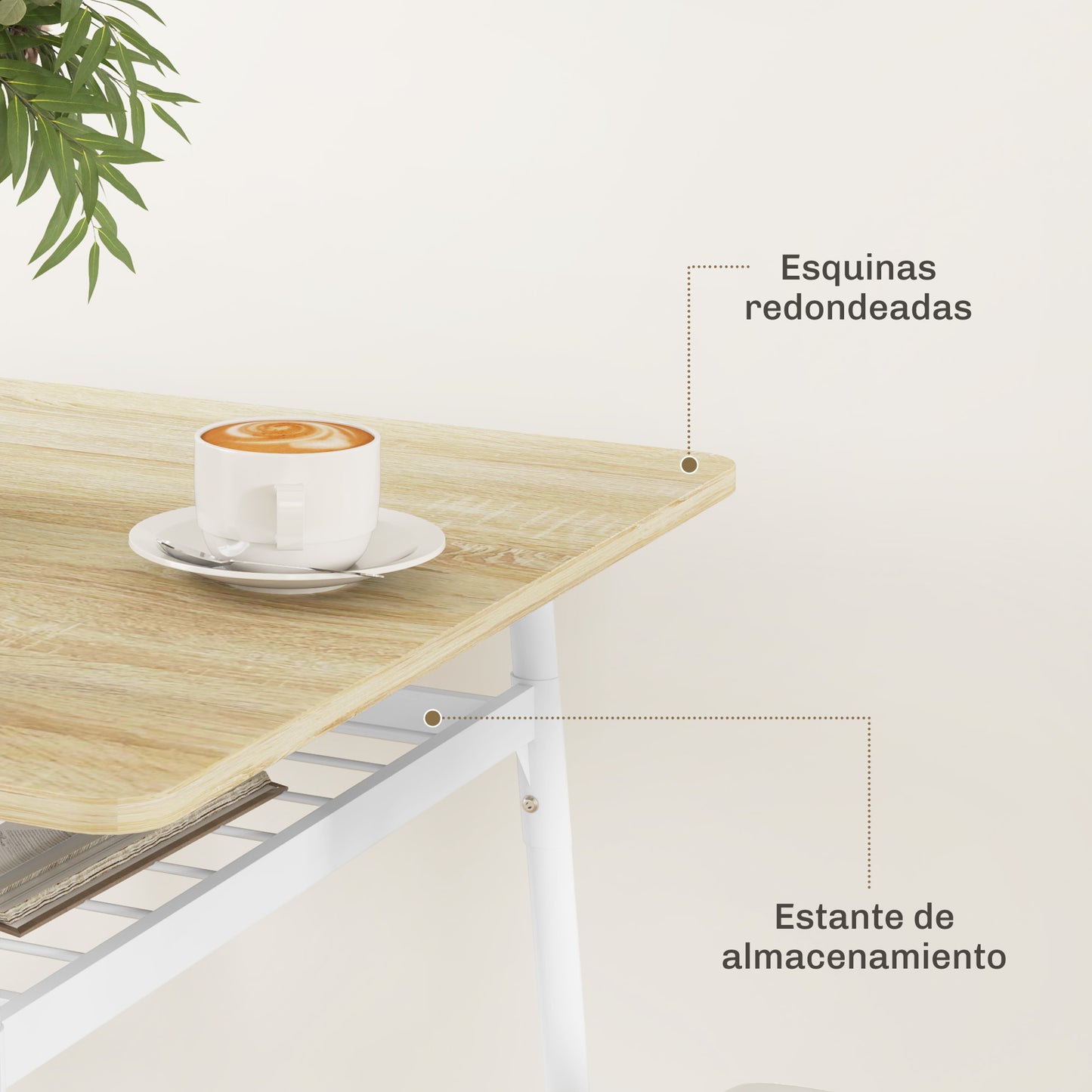 HOMCOM Conjunto de Mesa y Sillas de Comedor de 3 Piezas Mesa de Cocina con 2 Sillas sin Brazos Mesa Rectangular con Estante Abierto Estructura de Acero Blanco y Roble