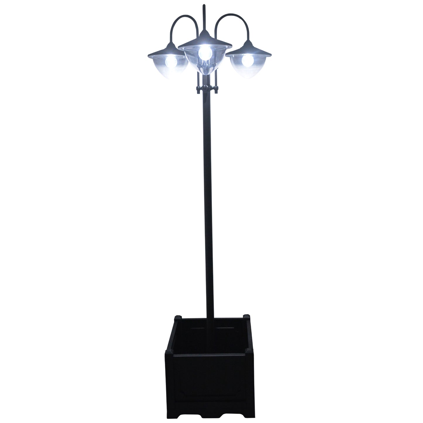 Outsunny Farol Solar de Jardín con 18 Luces LED Blanca Fría 6000K Impermeable IP44 Sensor de Noche y Base de Maceta Farola de Exterior para Camino Terraza Patio 60x55x189 cm Negro