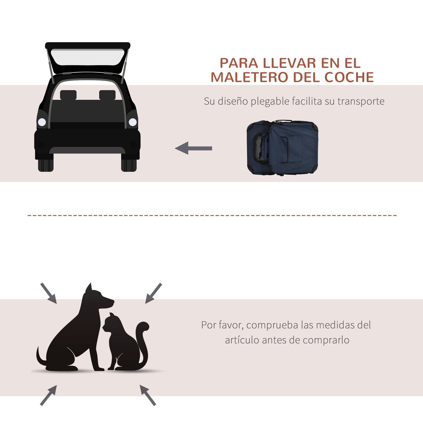 PawHut Transportín Perro Gato Bolsa de Transporte Portátil y Transpirable para Mascotas Plegable con Cojín 3 Puertas y Ventana de Malla 2 Bolsillos 60x41,5x41 cm Azul Oscuro