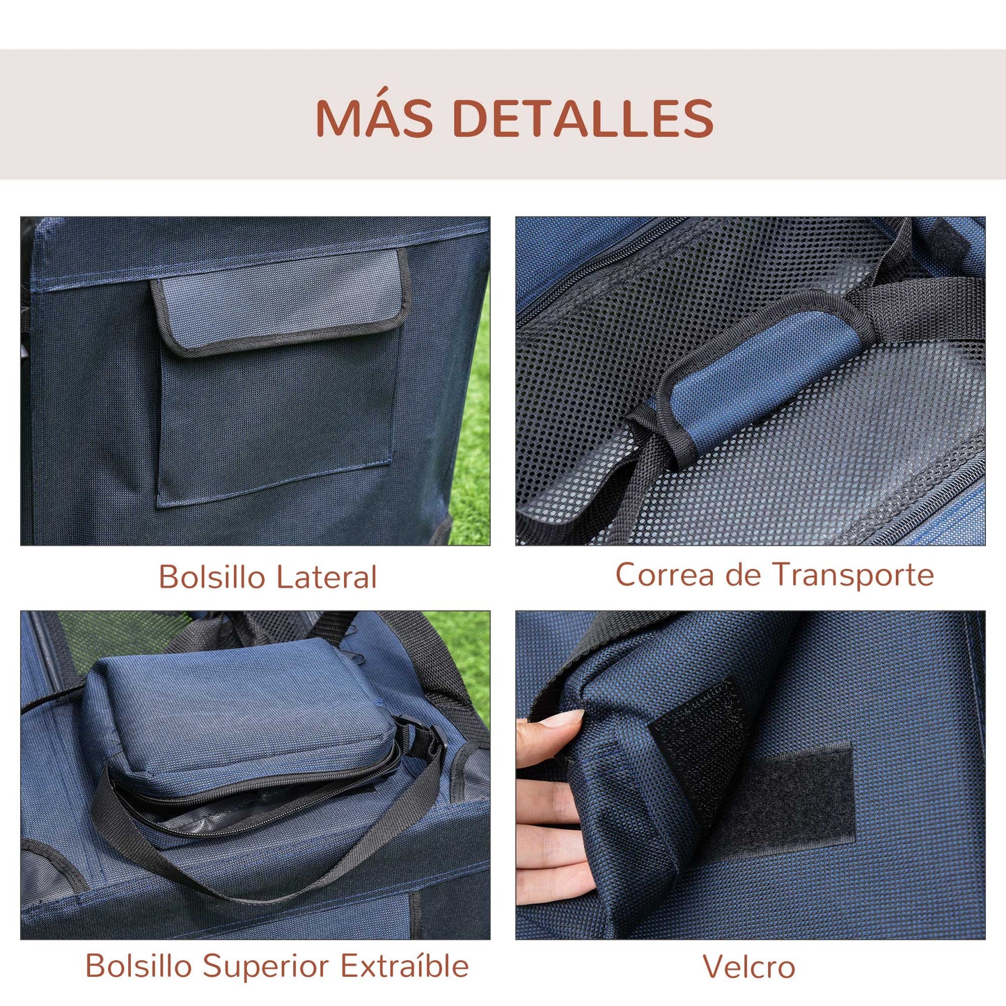 PawHut Transportín Perro Gato Bolsa de Transporte Portátil y Transpirable para Mascotas Plegable con Cojín 3 Puertas y Ventana de Malla 2 Bolsillos 60x41,5x41 cm Azul Oscuro